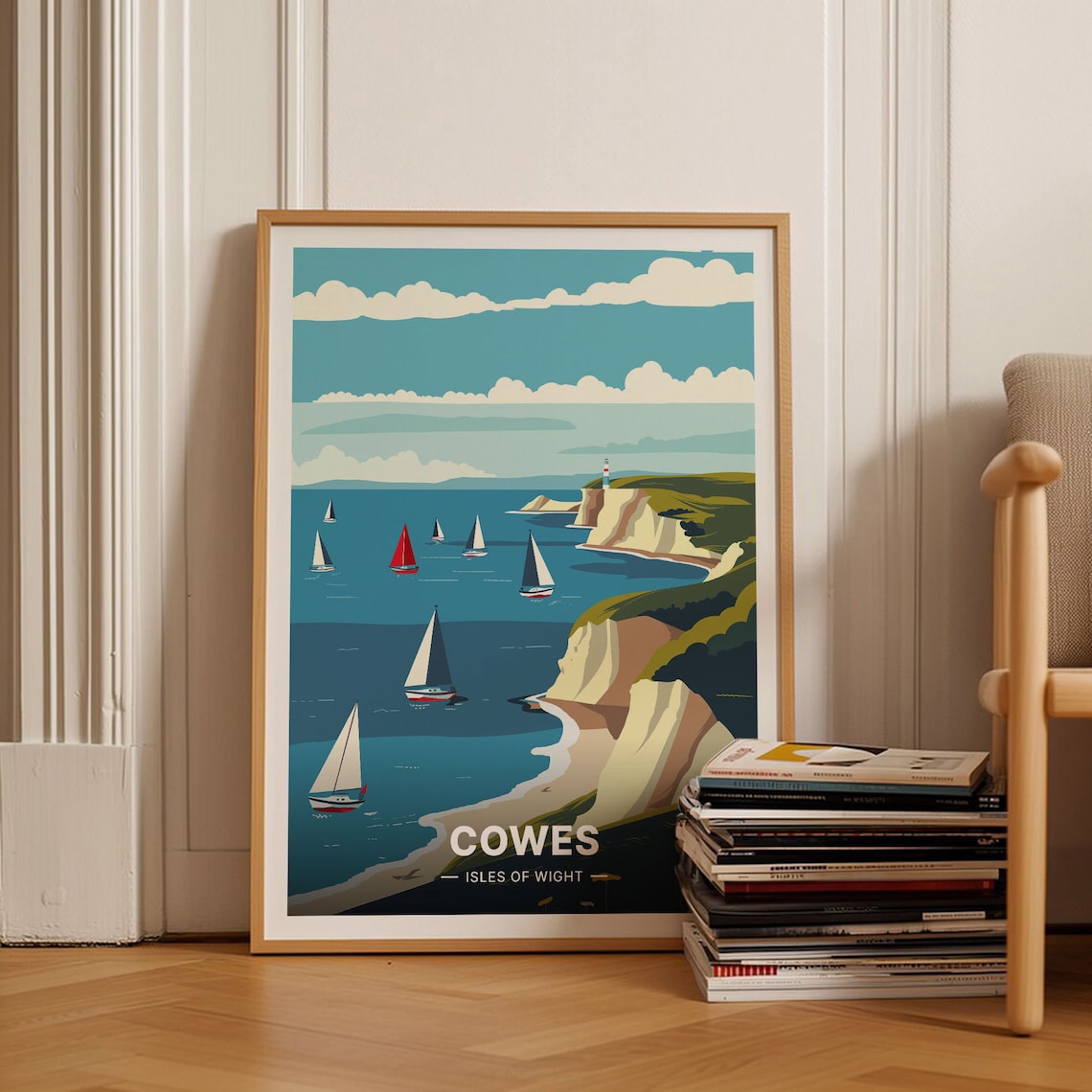 Cowes Isle of Wight Sailboat Regatta White Cliffs Travel Poster