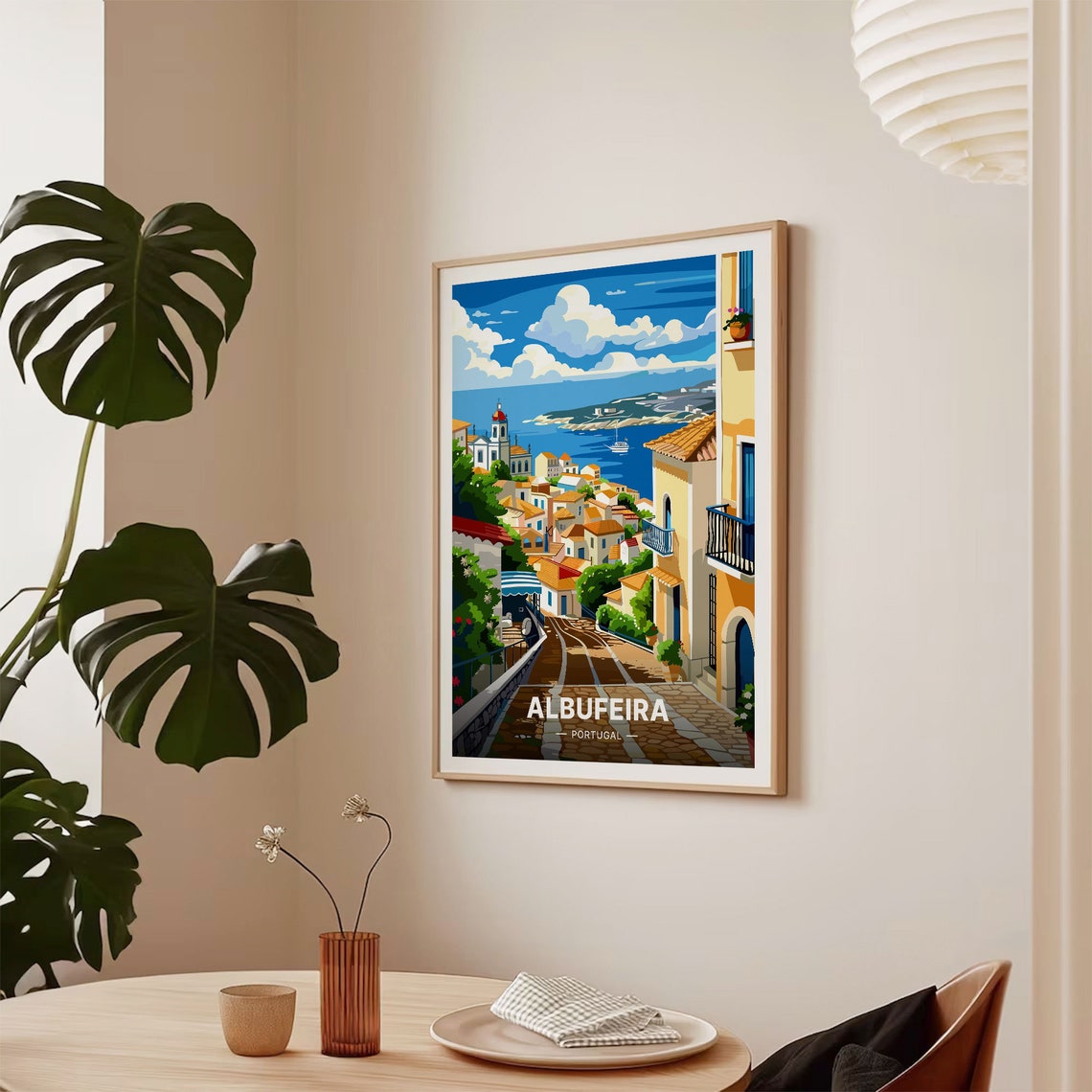 Albufeira Portugal Vintage Coastal Old Town Hillside Travel Poster - Image 2