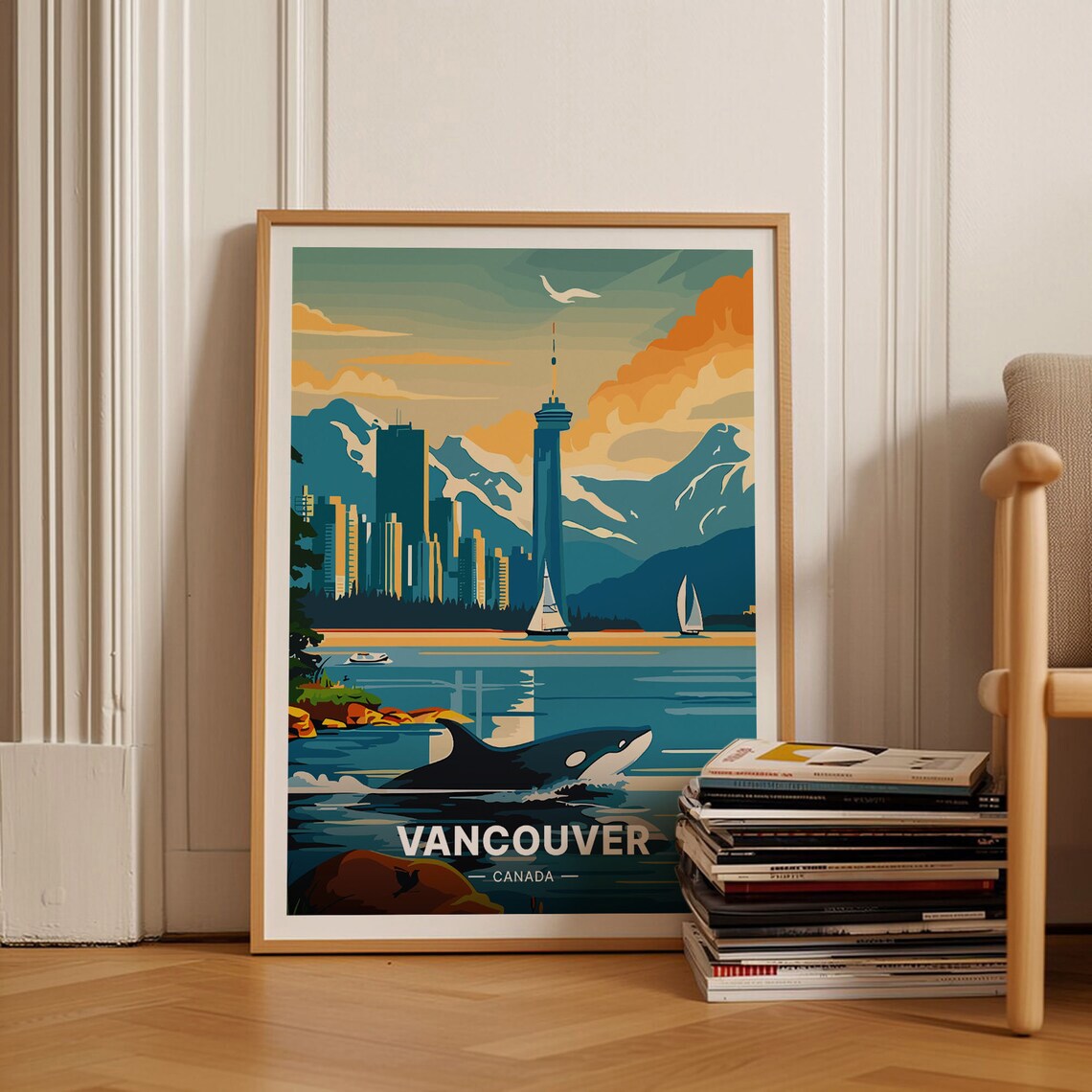 Vancouver Skyline At Dusk Travel Poster, Canada