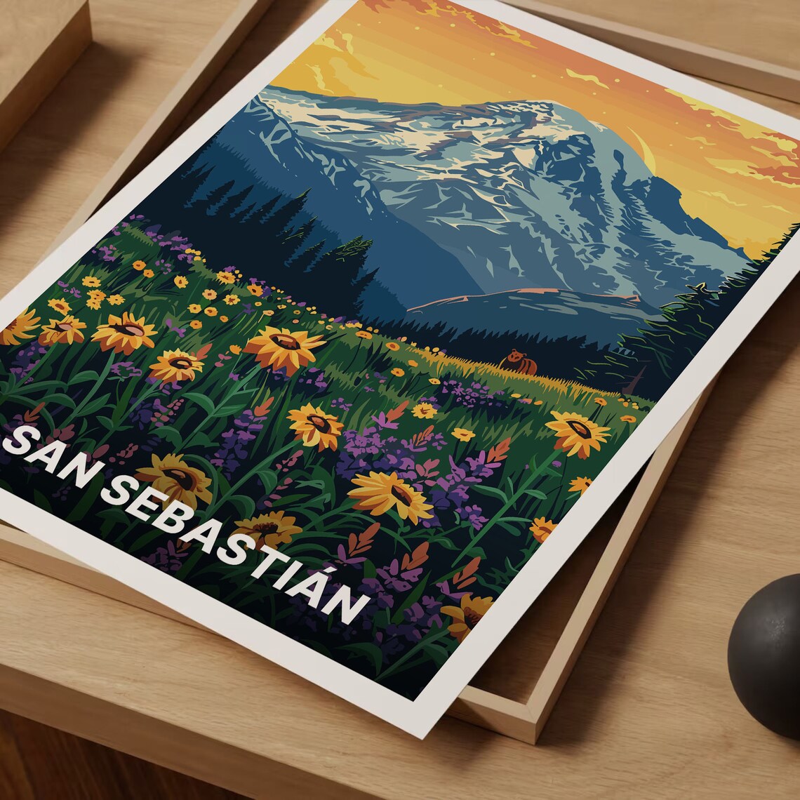 San Sebastian Mountain Meadow Wildflower Landscape Travel Poster - Image 3