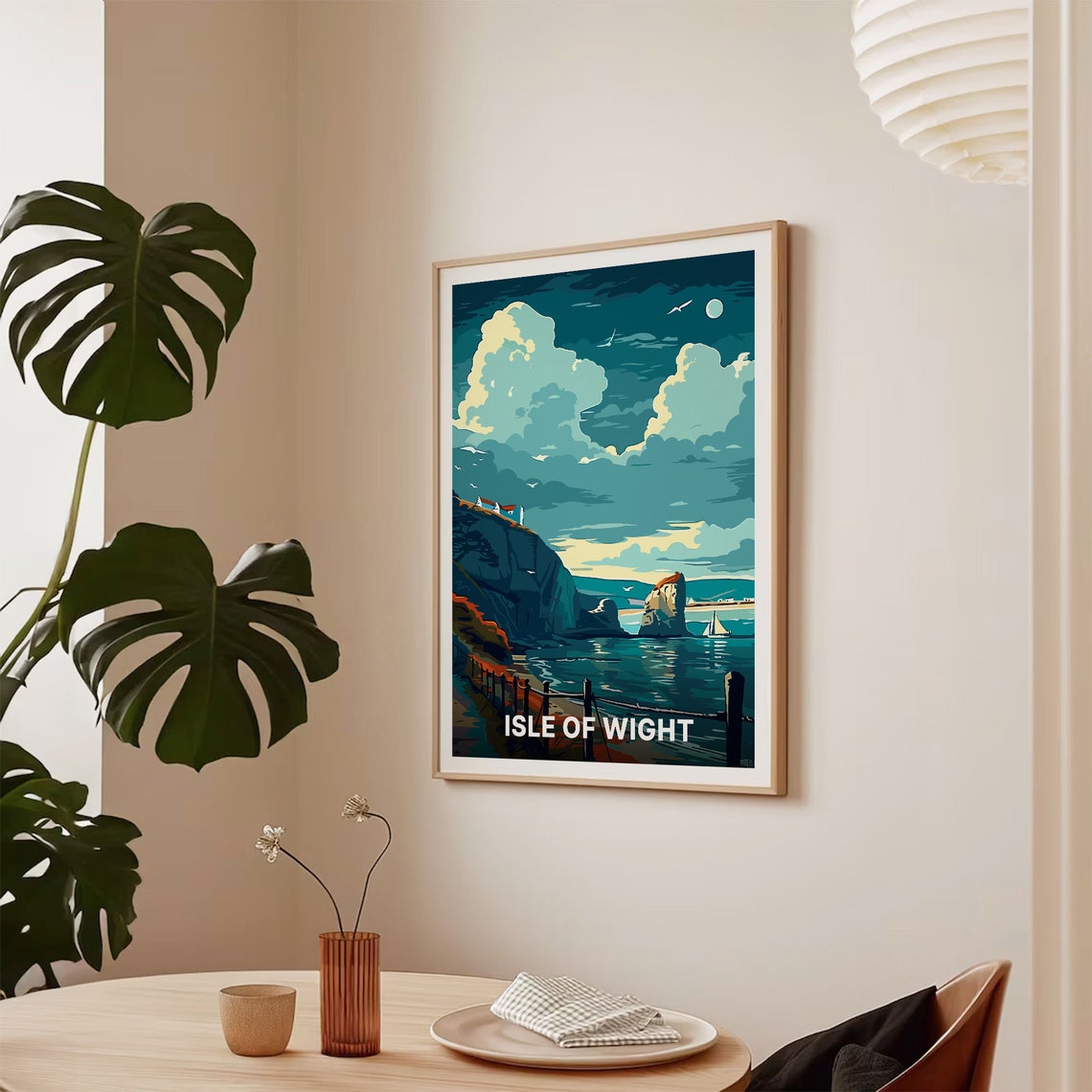Isle of Wight Travel Poster Moonlit Cliffs Sea Sailboat Coast Art - Image 2