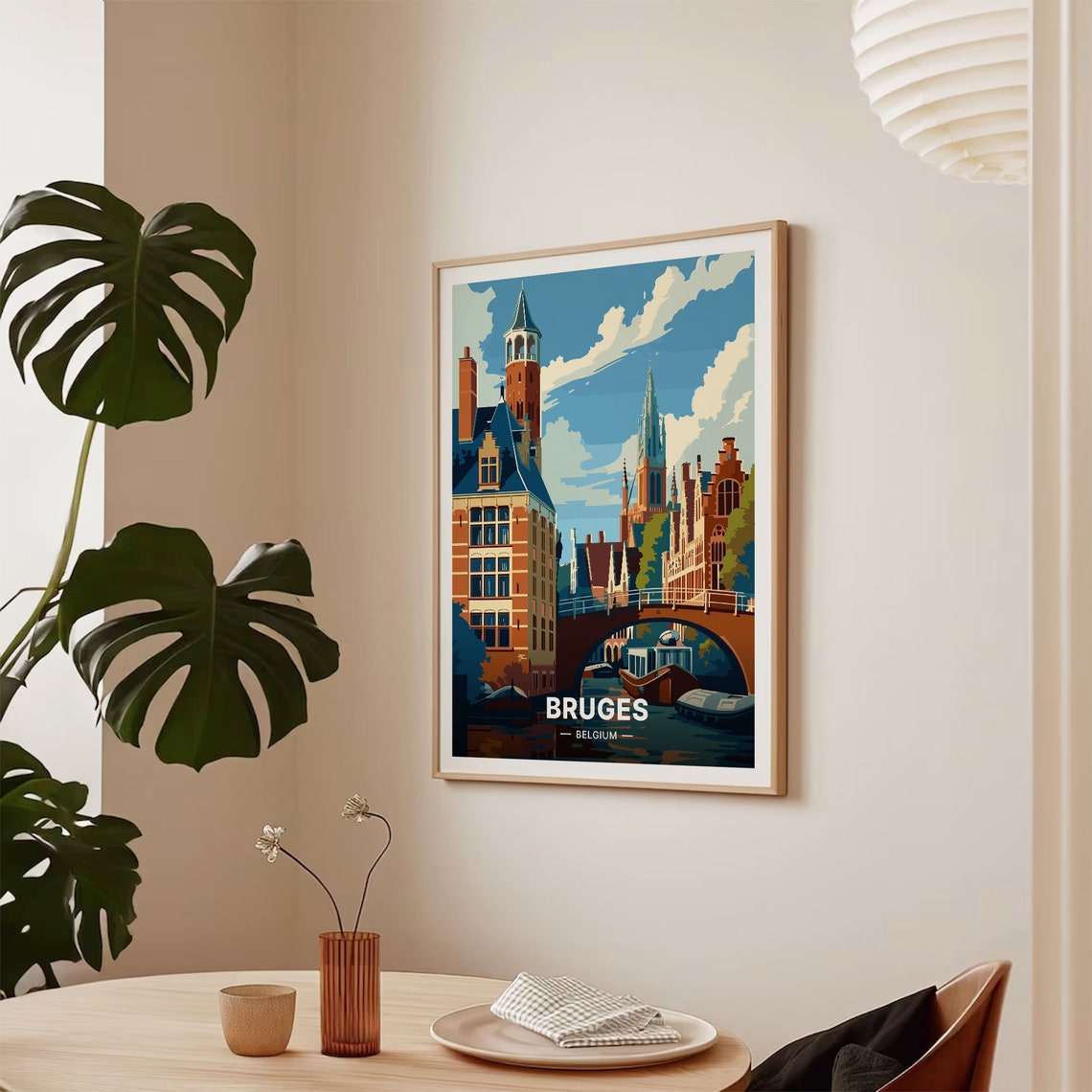 Bruges Belgium Belfry Tower Canal Bridge Medieval Travel Poster - Image 2