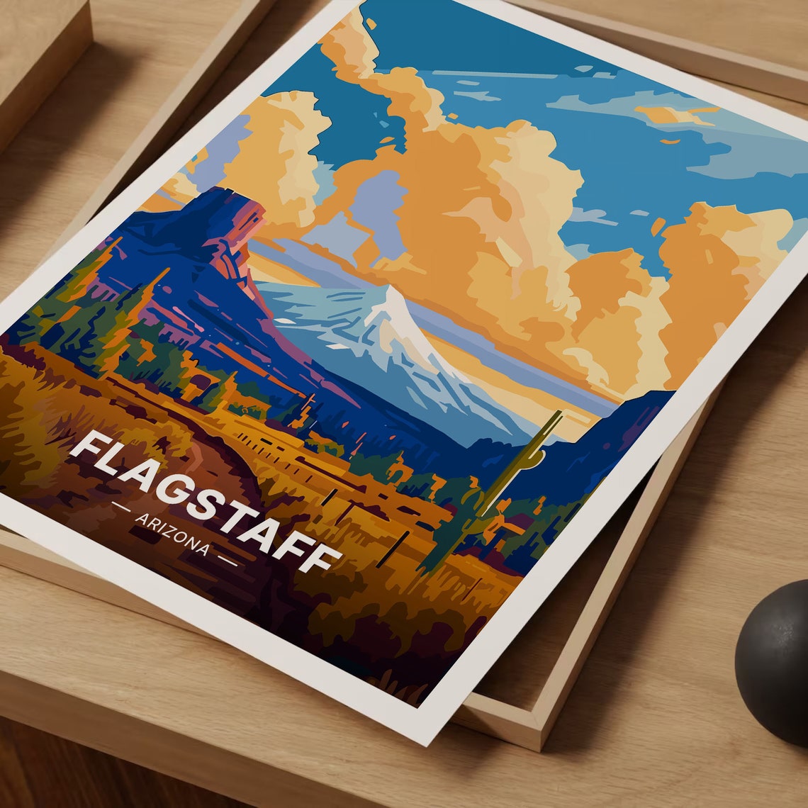 Flagstaff Arizona Vintage Travel Poster Desert Mountains Saguaro Art - Image 3