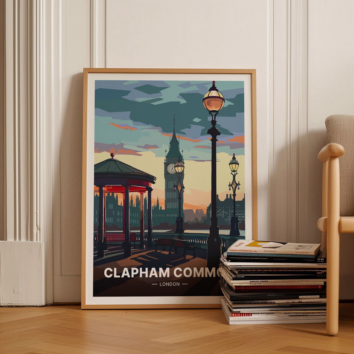 Clapham Common London Big Ben Twilight Riverside Scene Poster