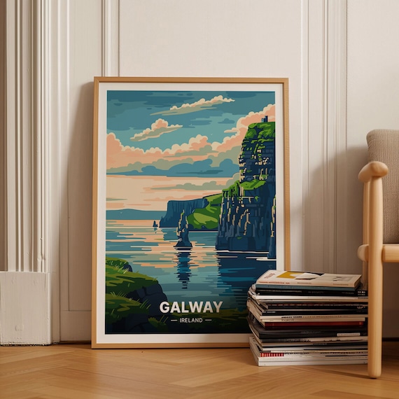 Galway Ireland Sea Cliffs Sunset Wild Atlantic Coast Scene Poster