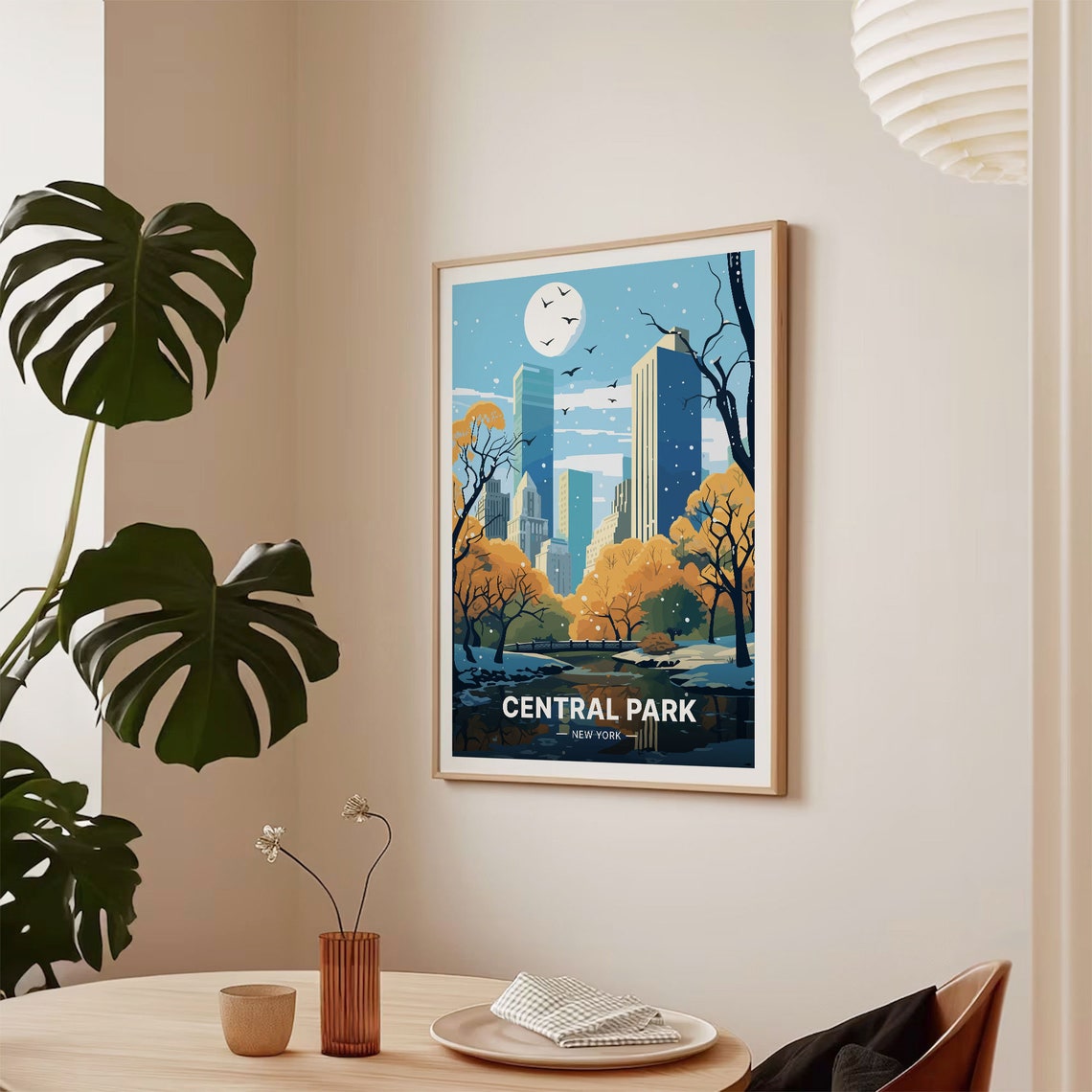 Central Park New York Travel Poster Winter Snow Skyline Scene Art - Image 2