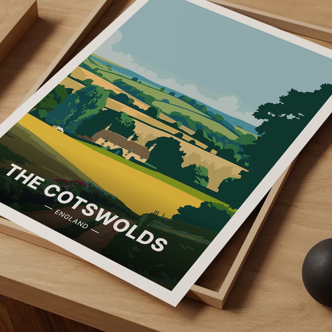 The Cotswolds England Golden Rolling Fields Stone Cottage Poster - Image 3