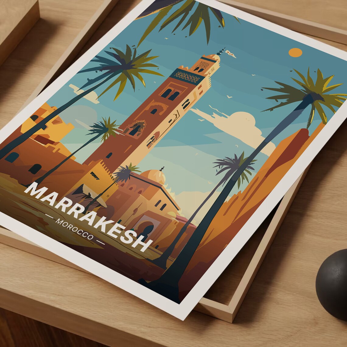 Marrakesh Morocco Poster Koutoubia Minaret Palms Desert Exotic Art - Image 3