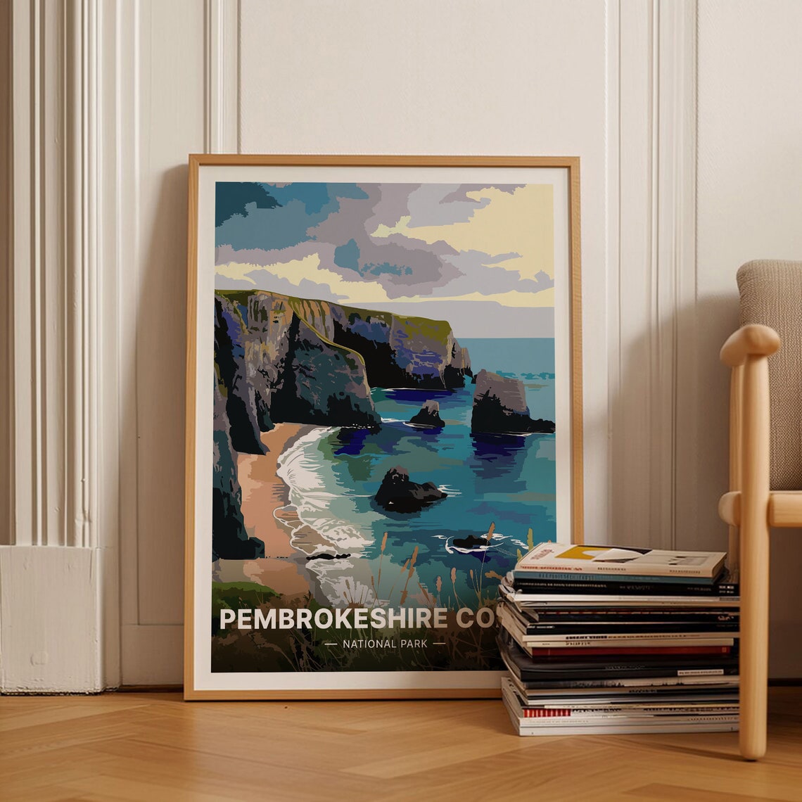 Pembrokeshire Coast National Park Cliffs Beach Vintage Travel Poster