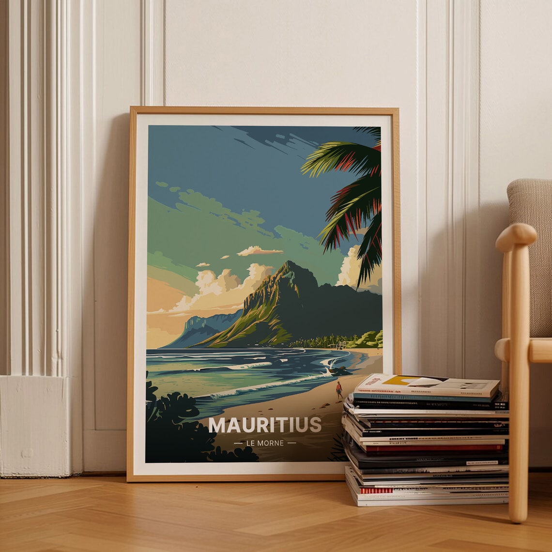 Mauritius Le Morne Mountain Beach Palm Tropical Island Poster