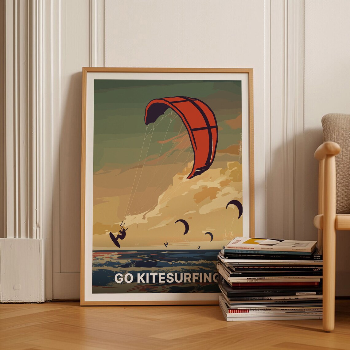 Kitesurfing Adventure Travel Poster, Ocean Beach Decor