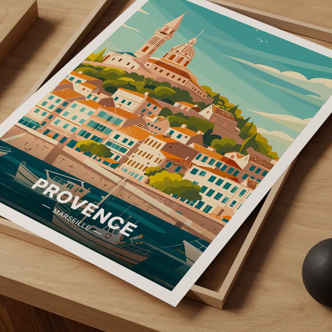 Provence Marseille France Basilica Hill Harbor Cityscape Travel Poster - Image 3