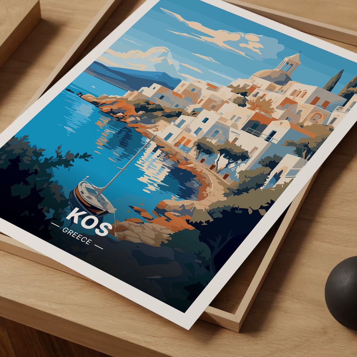 Kos Greece Whitewashed Village Harbor Aegean Sea Travel Poster - Image 3