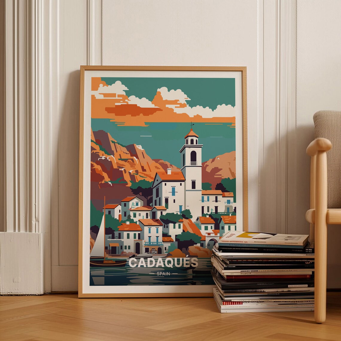 Cadaques Spain Whitewashed Town Church Cliffs Costa Brava Poster