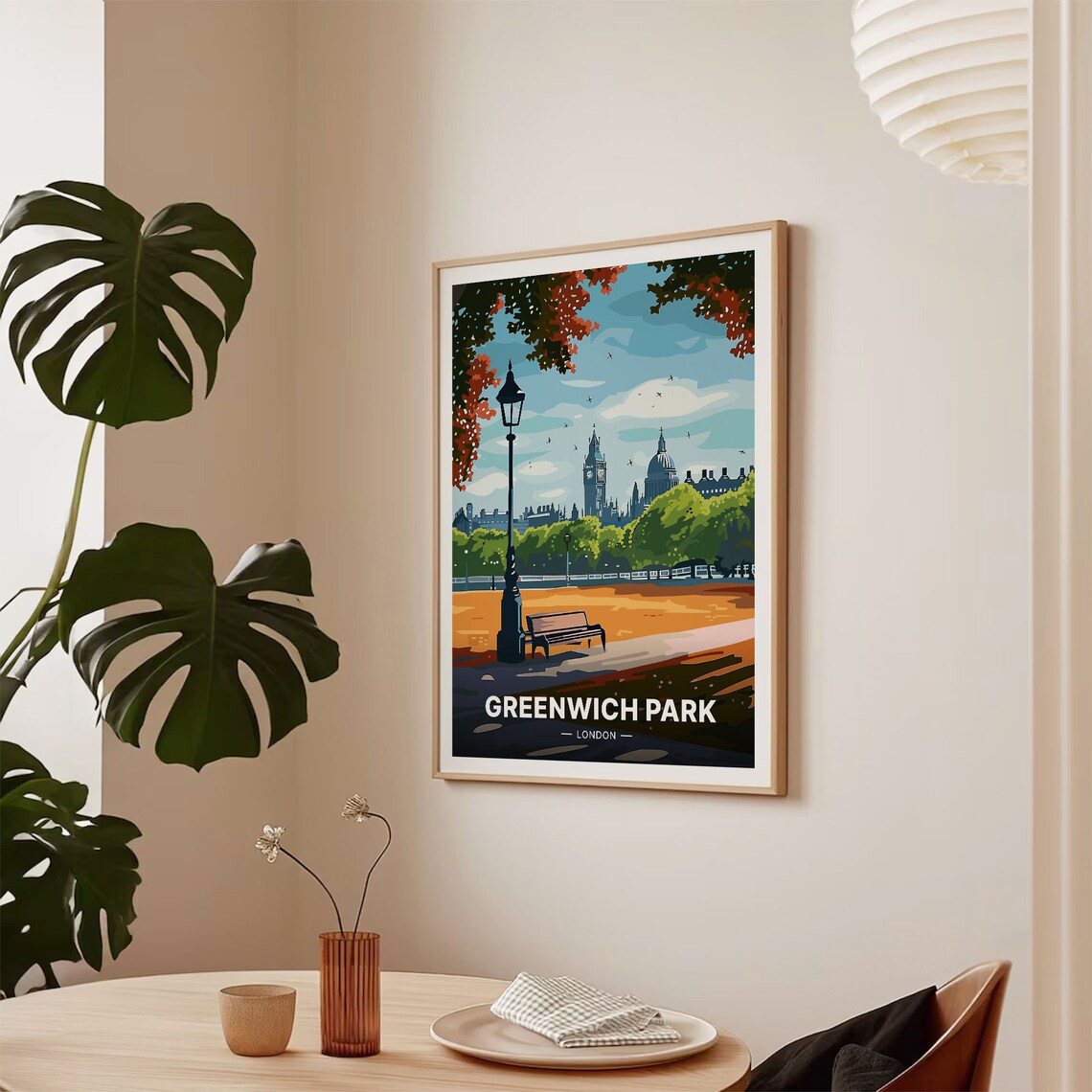 Greenwich Park London Skyline Riverside Vintage Travel Poster - Image 2