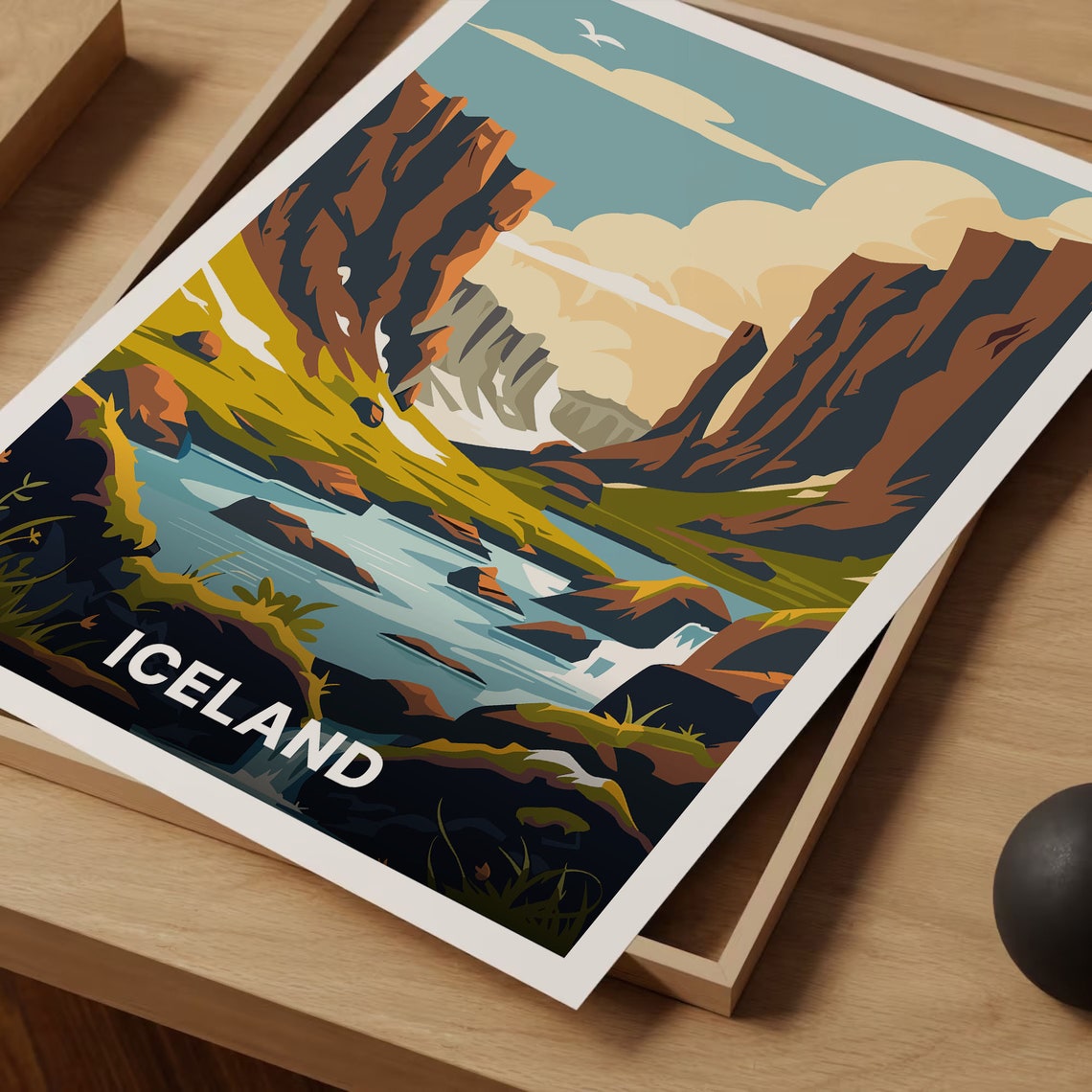 Iceland Canyon River Vintage Travel Poster Rustic Landscape Scene - Image 3