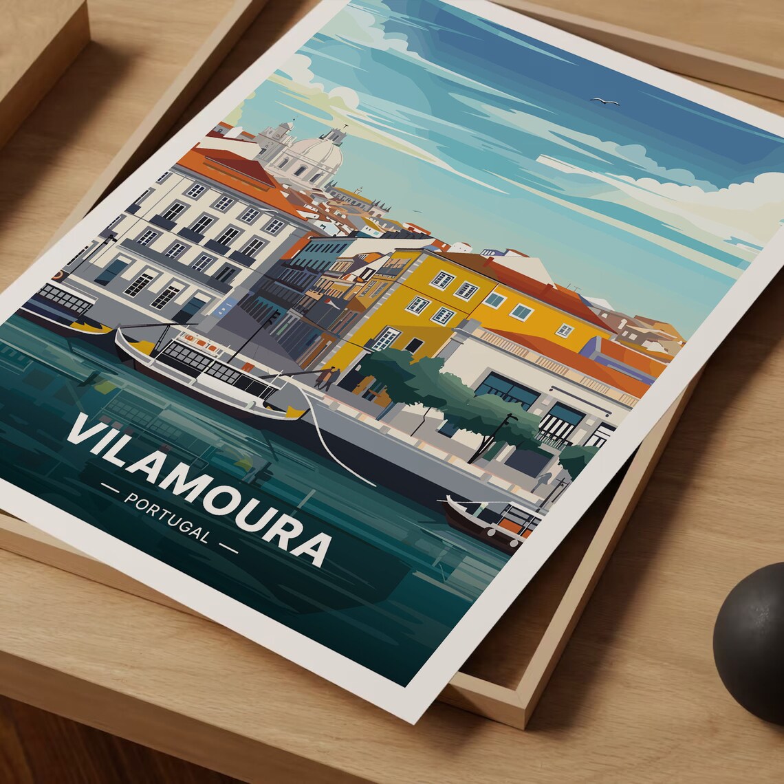 Vilamoura Portugal Marina Algarve Boats Waterfront Sunny Travel Poster - Image 3