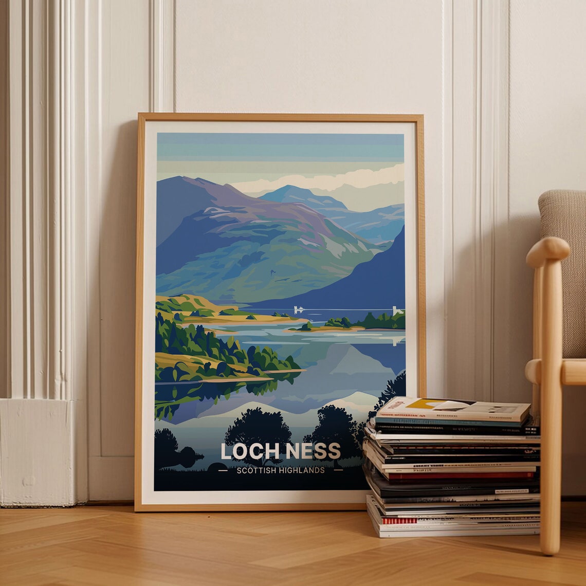 Loch Ness Scottish Highlands Mirror Lake Castle Ruin Scene Poster