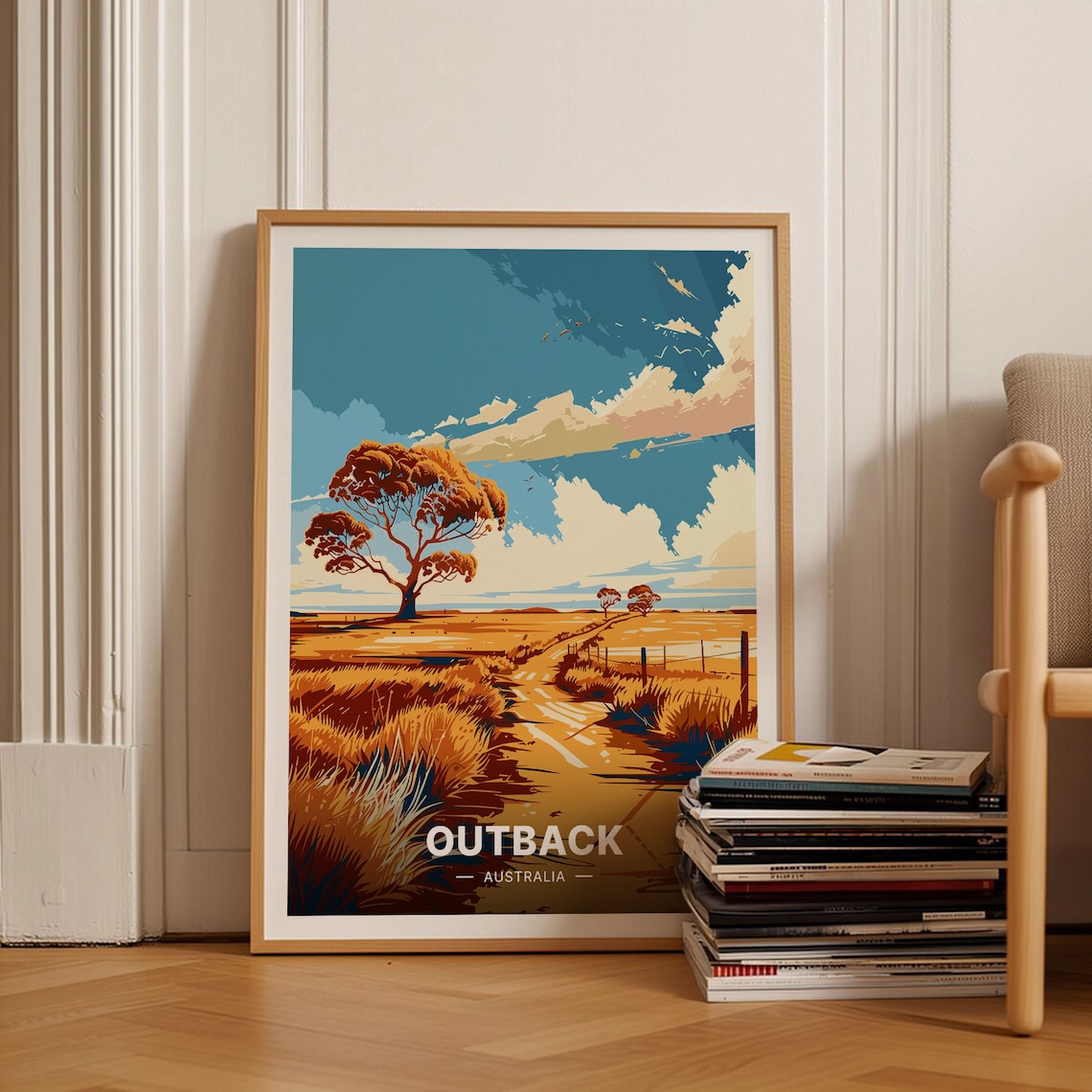 Australia Outback Golden Plains Gum Tree Vintage Travel Poster