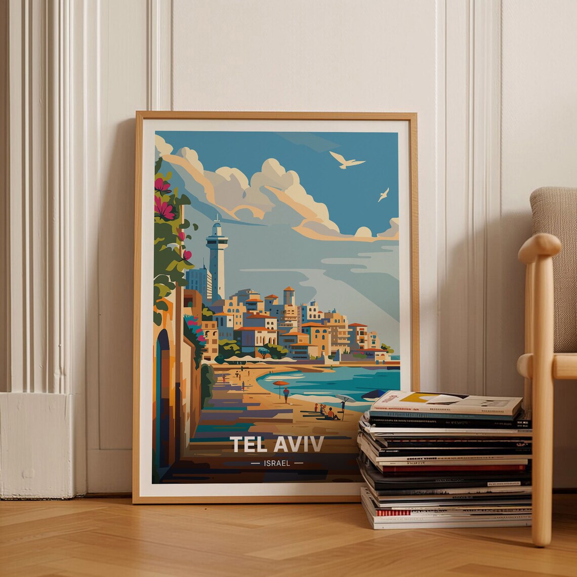Tel Aviv Coastal Scene Travel Poster, Cityscape Decor