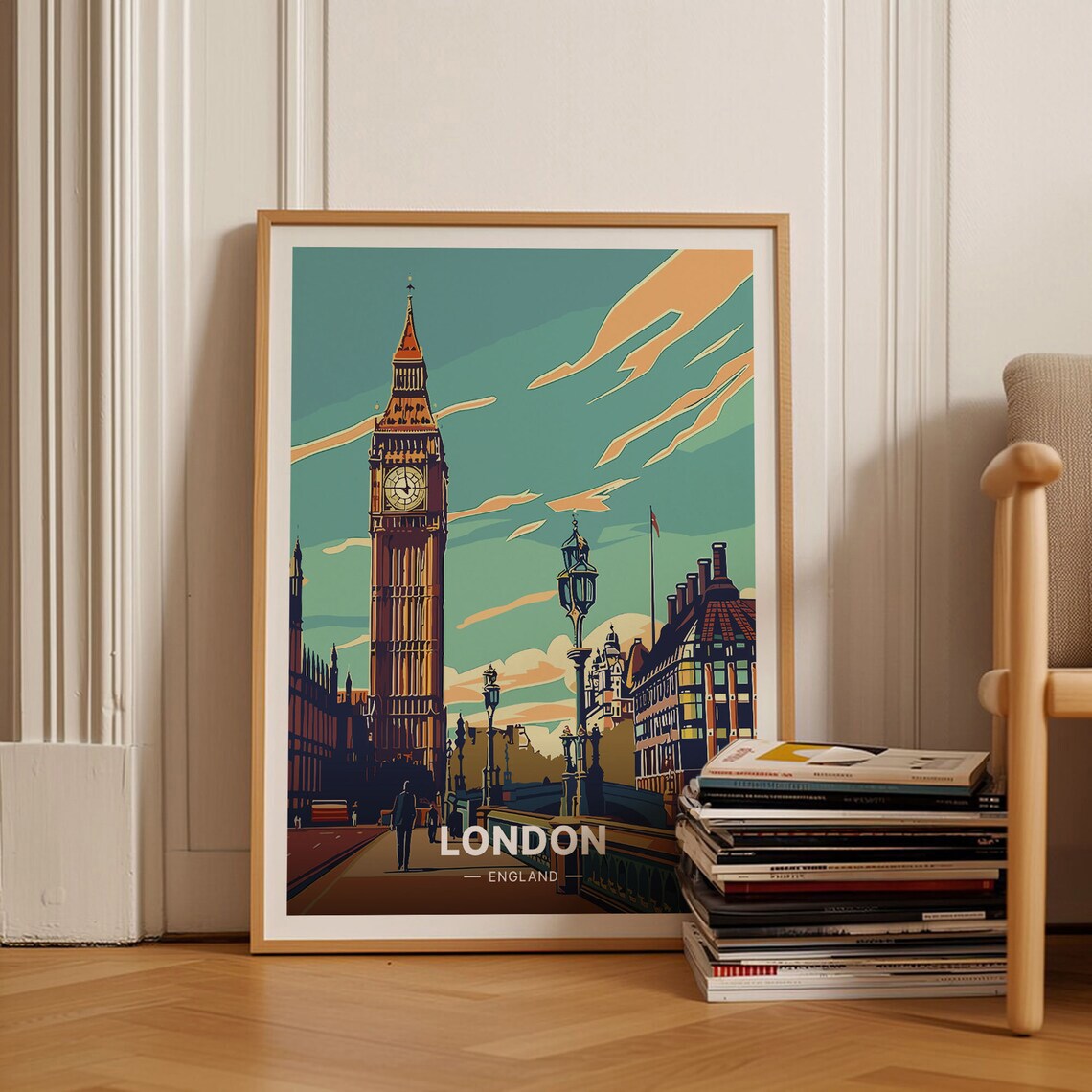 London Big Ben Clock Tower Westminster Bridge Street Travel Poster