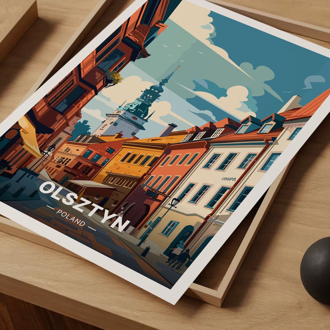 Olsztyn Poland Travel Poster Old Town Street Tower Historic Art - Image 3