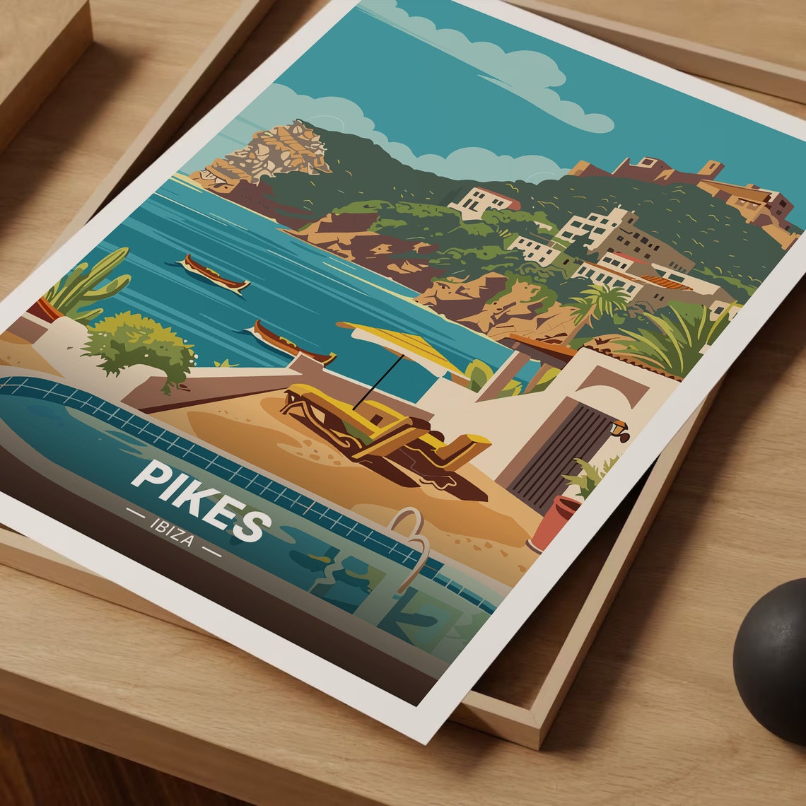 Pikes Ibiza Poolside Terrace Turquoise Bay Hillside Travel Poster - Image 3