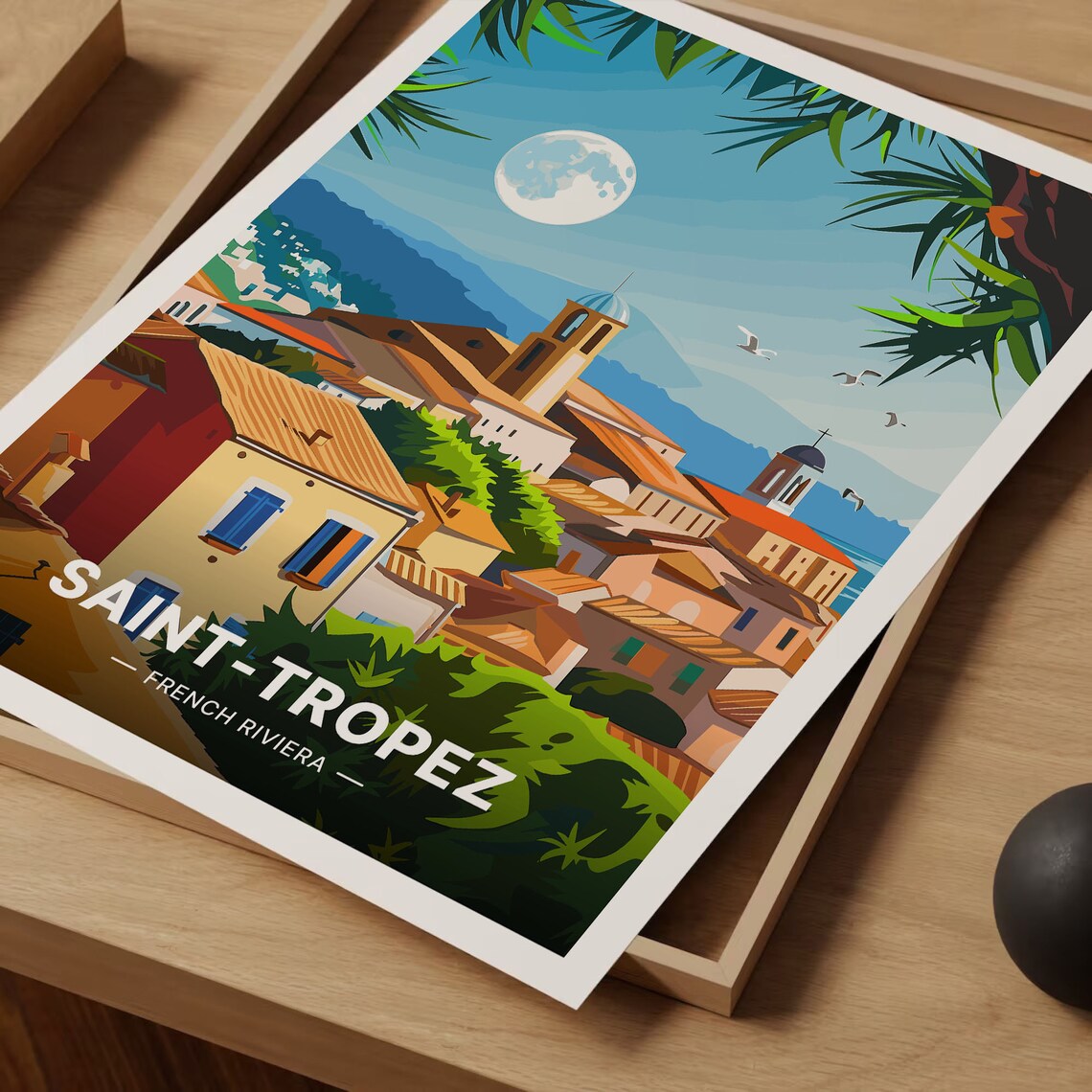 Saint Tropez French Riviera Moonlit Harbor Town Travel Poster - Image 3