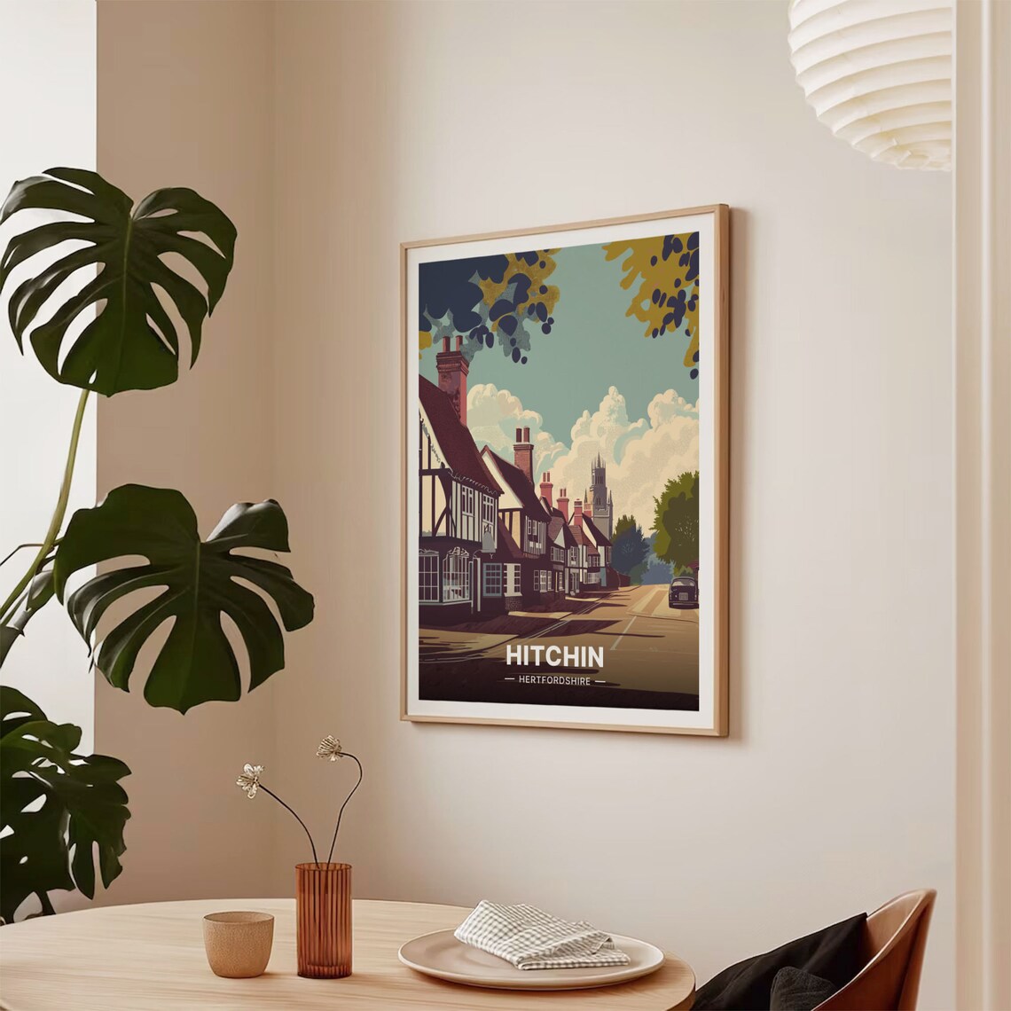 Hitchin Hertfordshire Tudor Street Church Spire Vintage Poster - Image 2