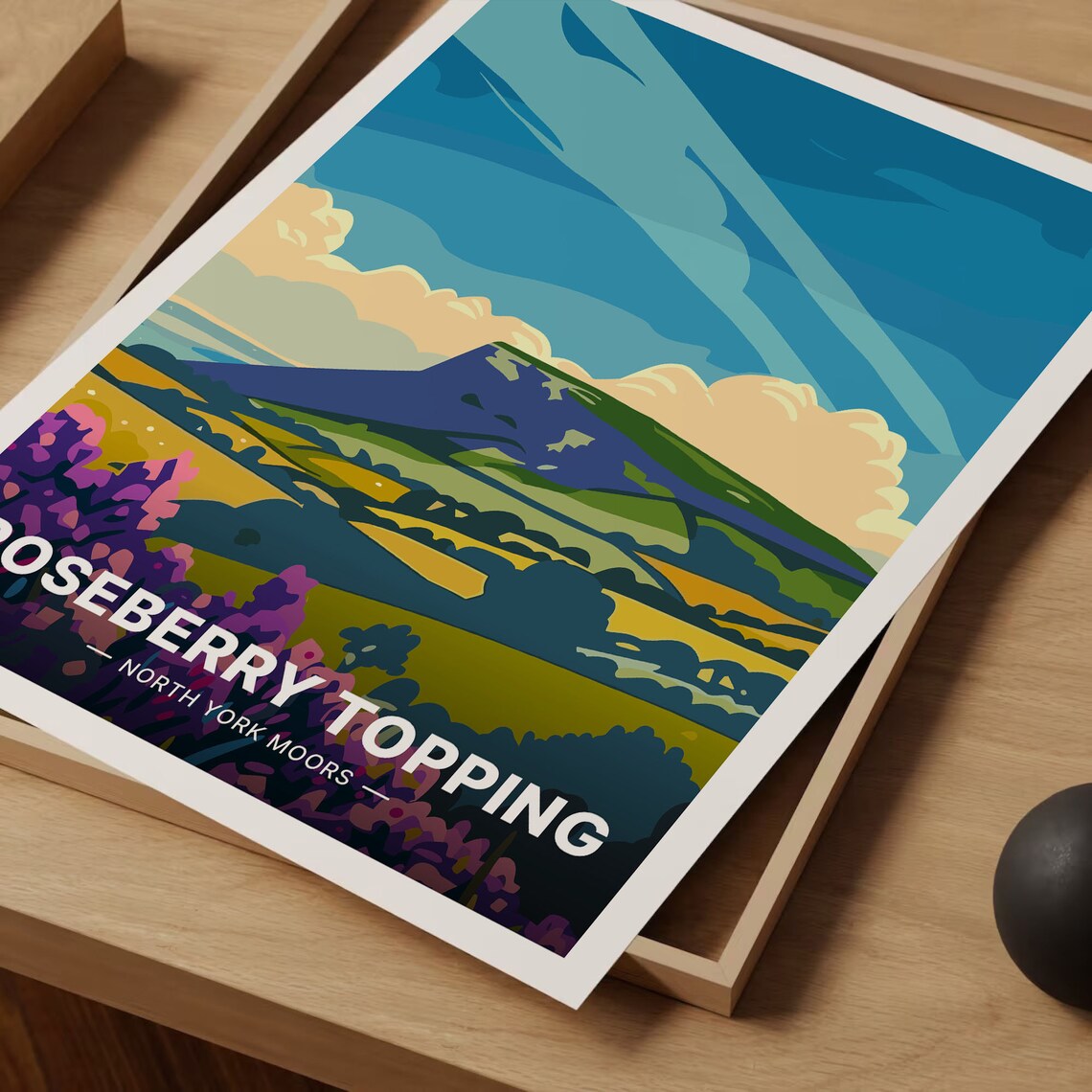 Roseberry Topping North York Moors Retro Hill Walking Landscape Poster - Image 3