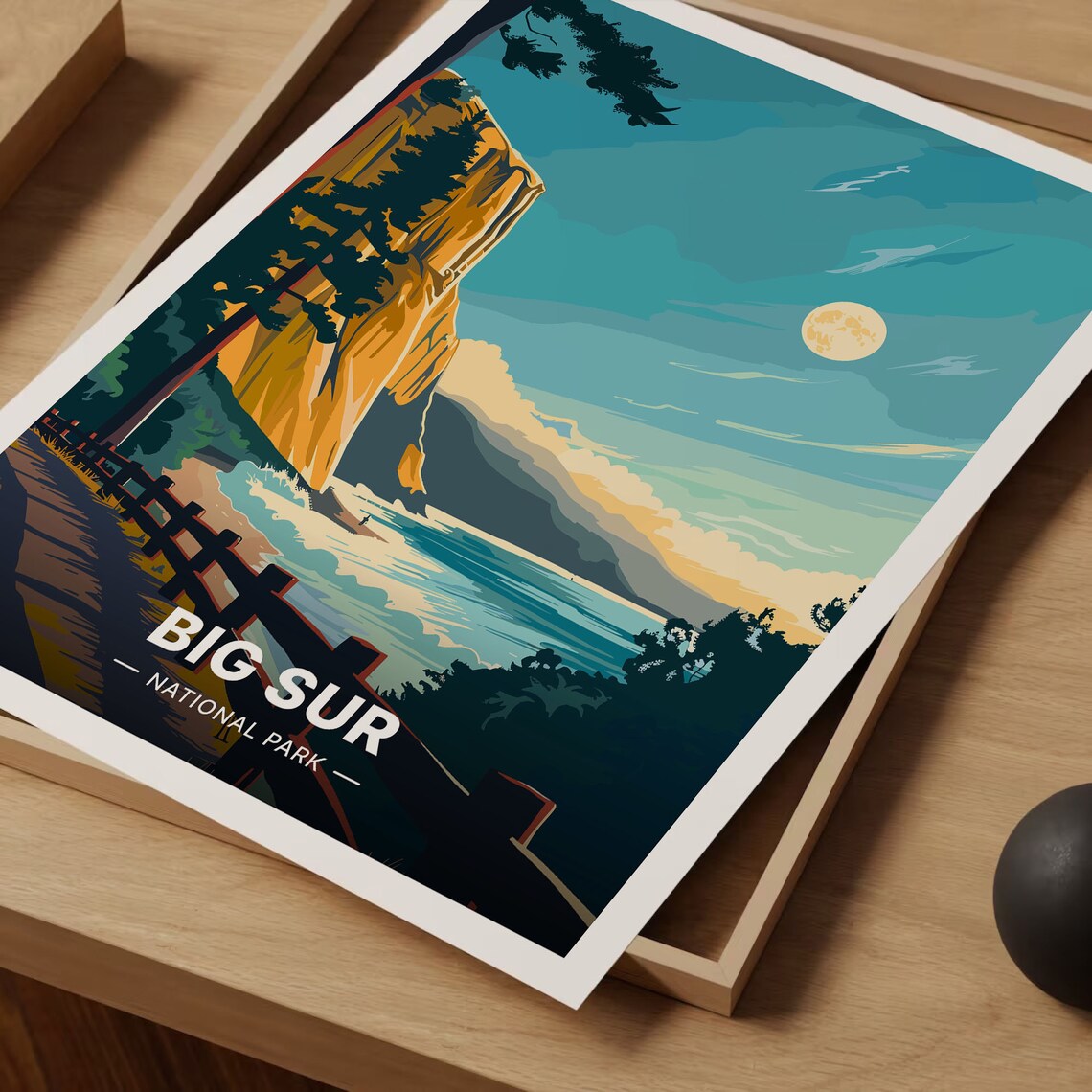 Big Sur California Vintage Travel Poster Golden Coastal Cliffs Art - Image 3