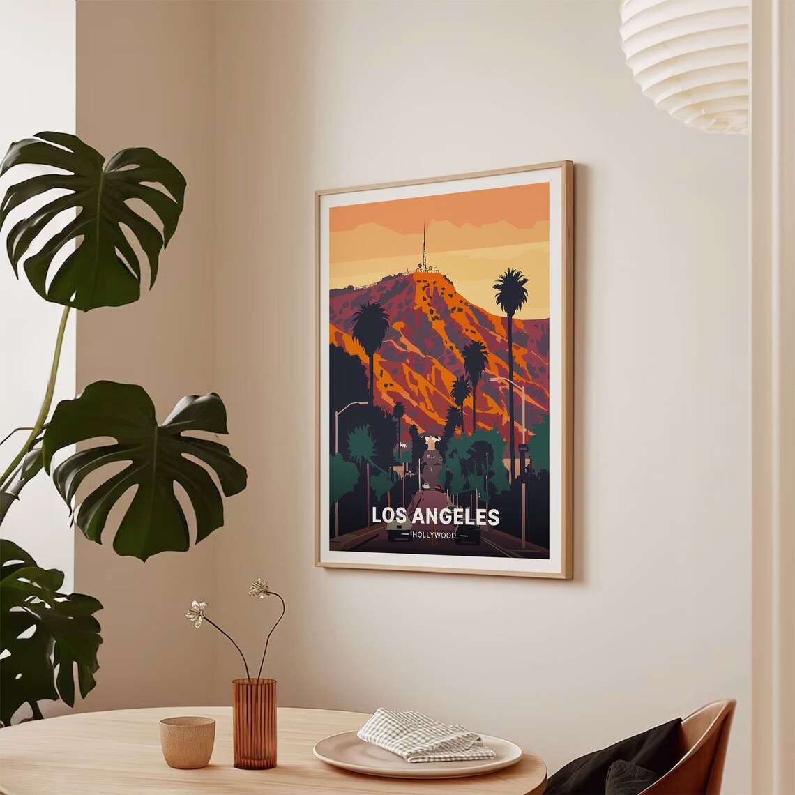 Los Angeles Hollywood Sign Hills Sunset Vintage City Travel Poster - Image 2
