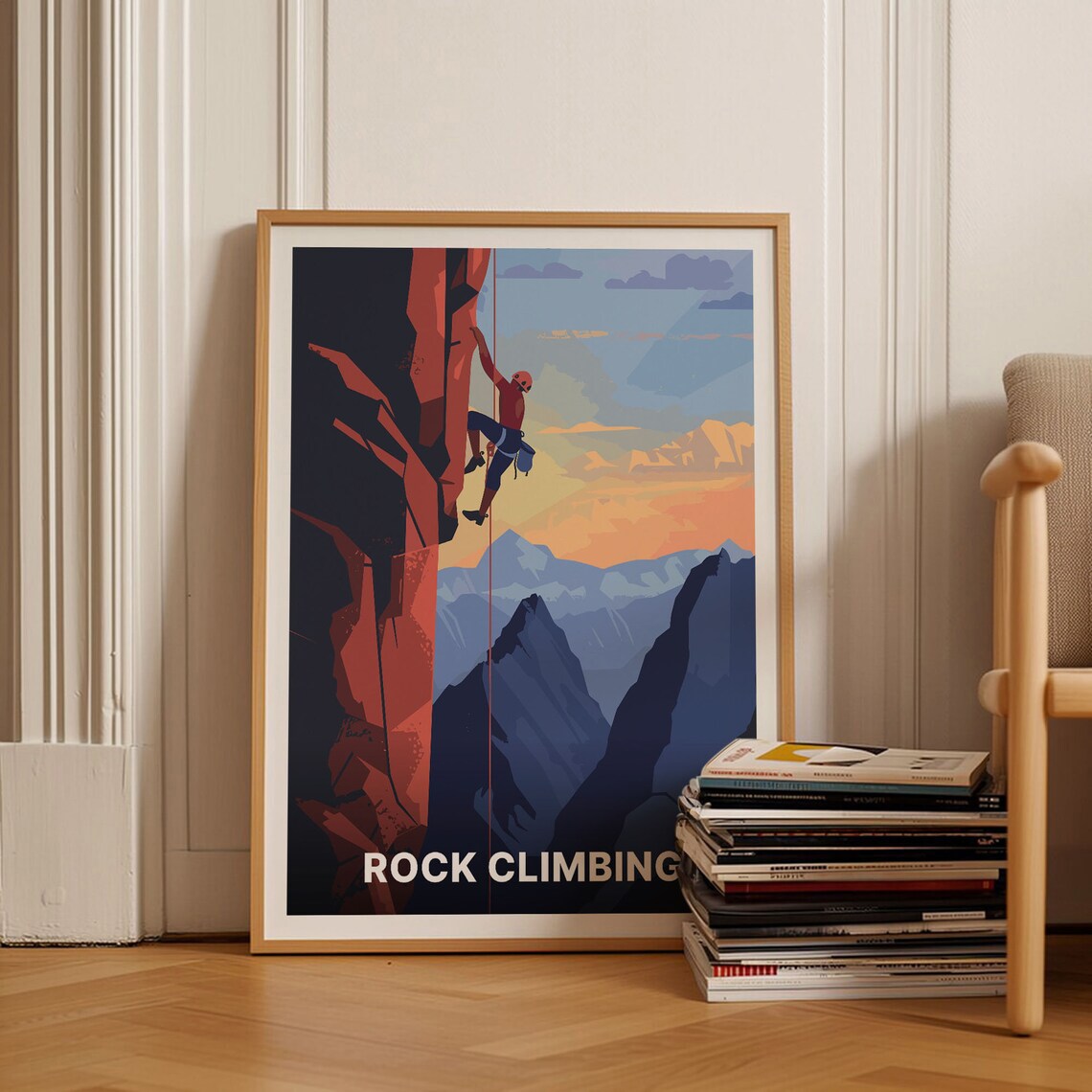 Rock Climbing Travel Poster, Mountain Scenery