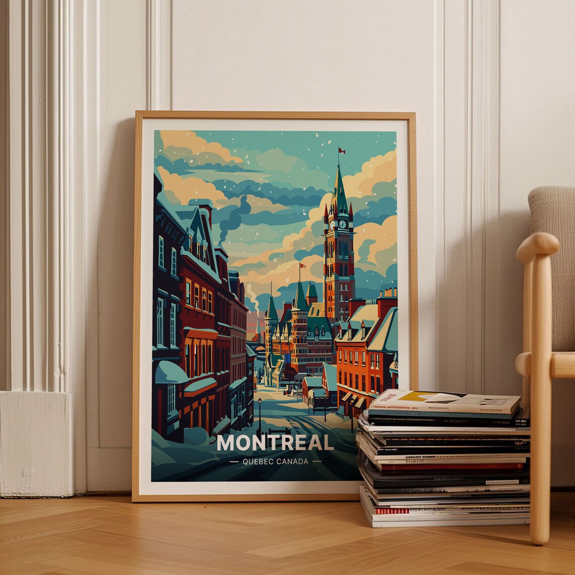 Montreal Quebec Canada Snowy Street Winter Heritage Scene Poster