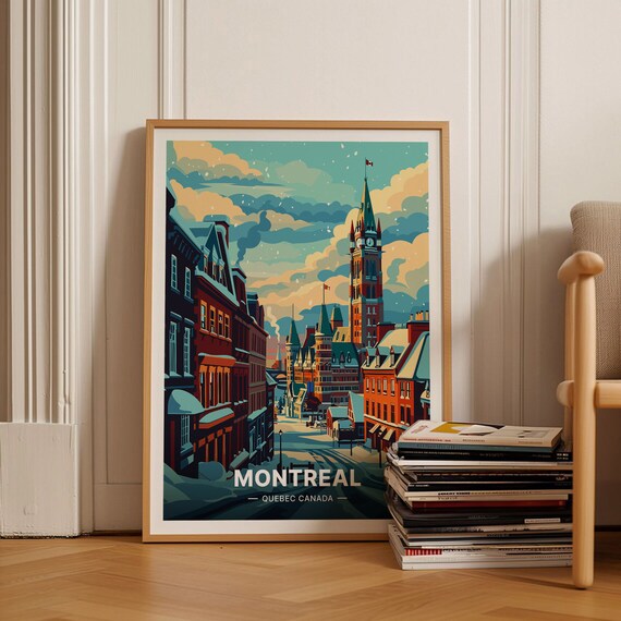 Montreal Quebec Canada Snowy Street Winter Heritage Scene Poster
