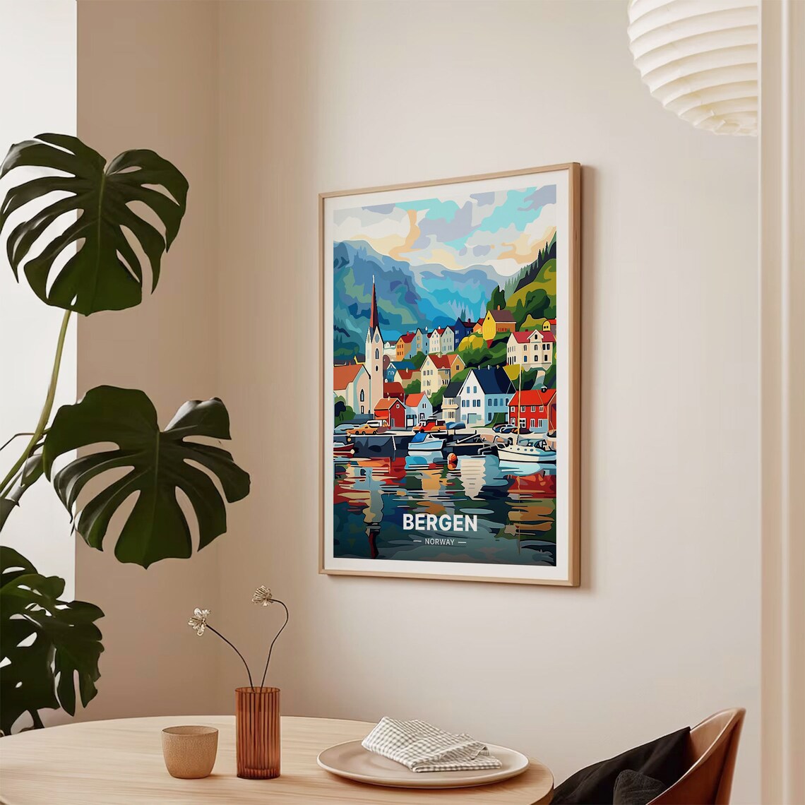 Bergen Norway Harbor Church Spire Fjord Mountains Travel Poster - Image 2