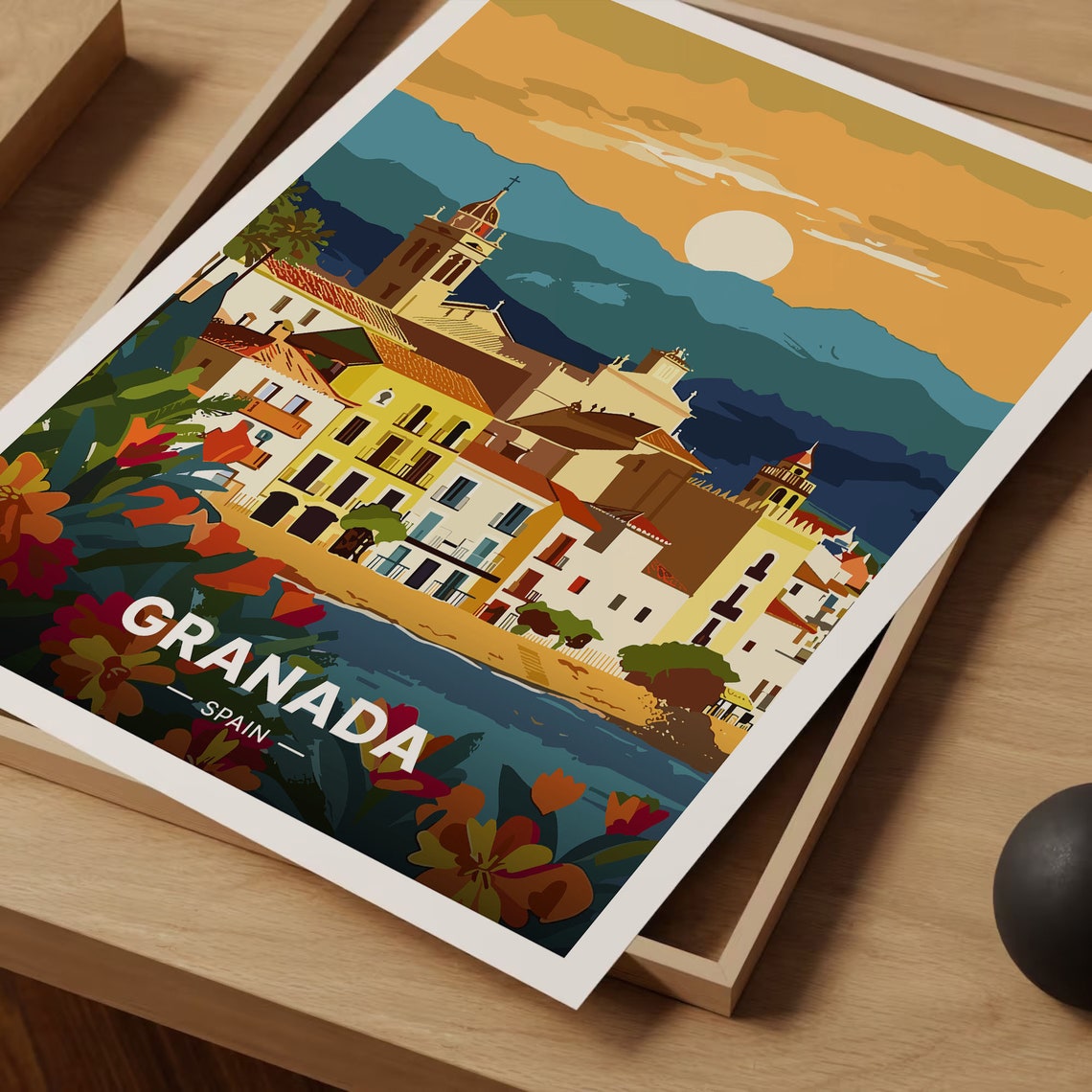 Granada Spain Old Town Sunset Mountains Vintage Travel Poster - Image 3
