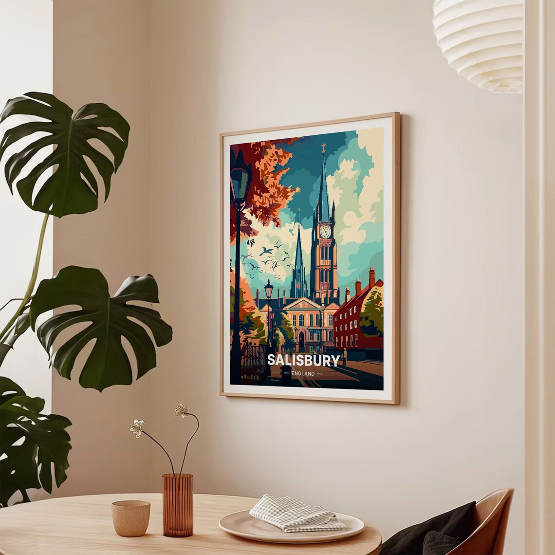 Salisbury England Cathedral Spire Historic Street Travel Poster - Image 2