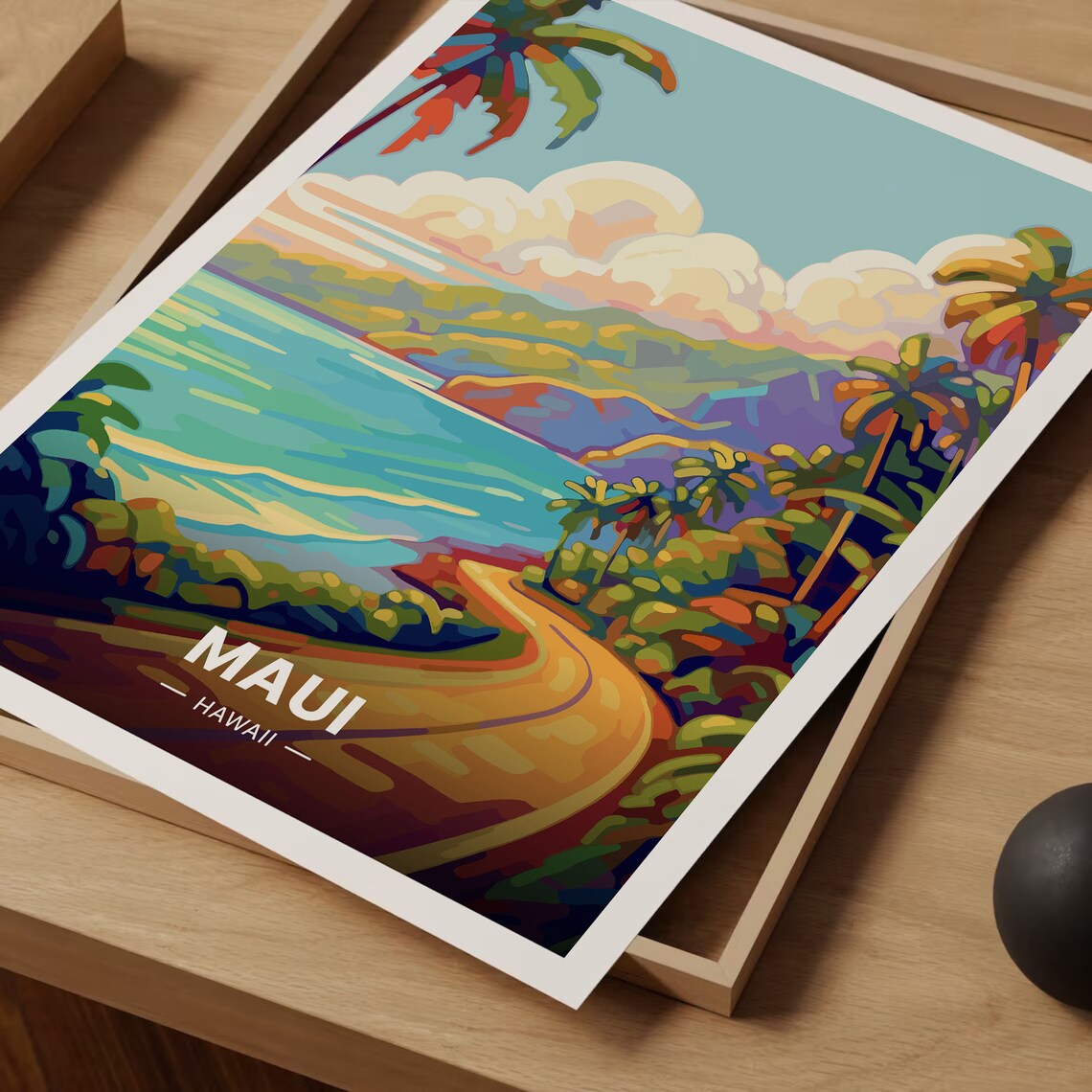 Maui Travel Poster, Mid-Century Modern Landscape - Image 3