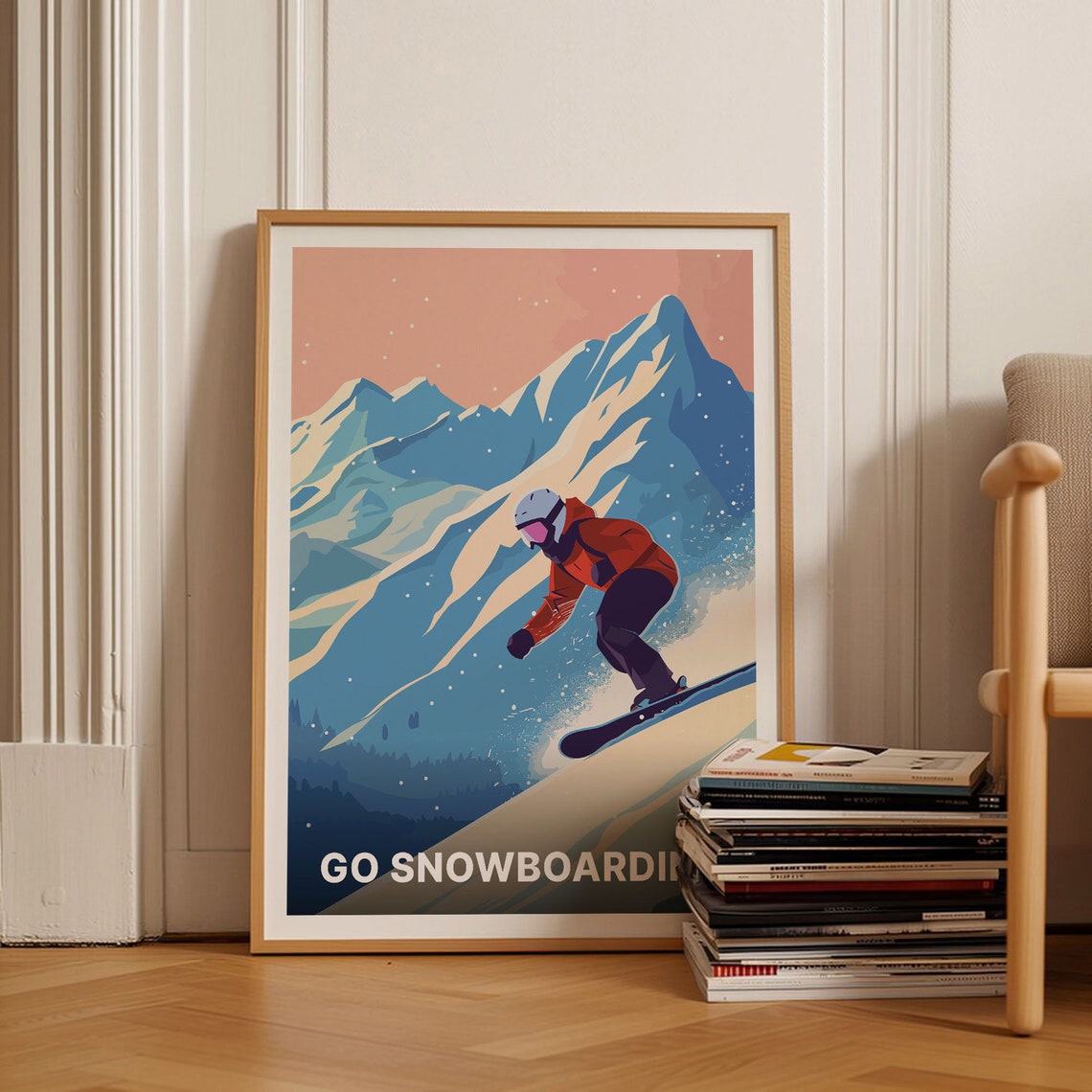 Go Snowboarding Powder Mountain Rider Sunset Vintage Sports Poster