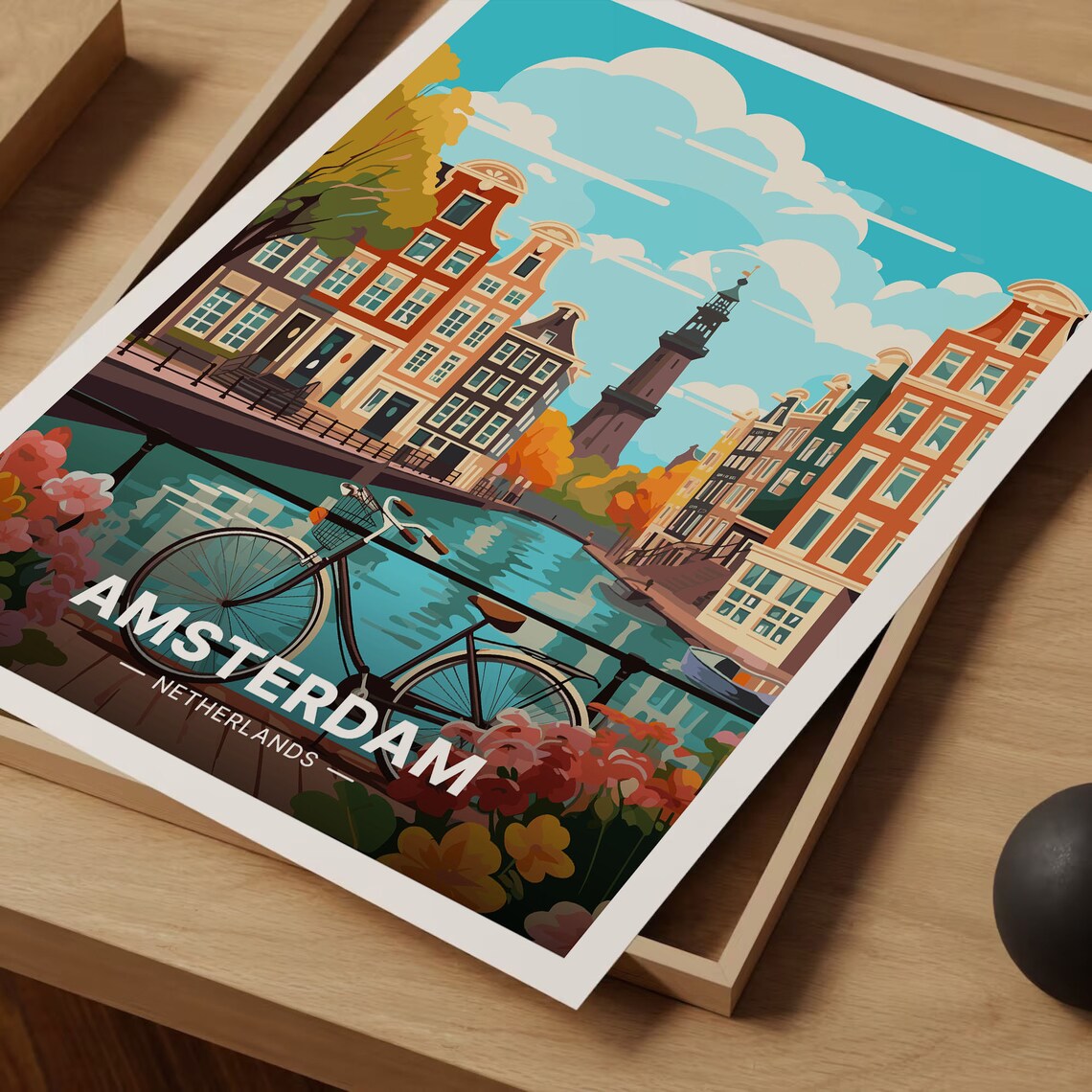 Amsterdam Cityscape Travel Poster, Dutch Landmarks - Image 3