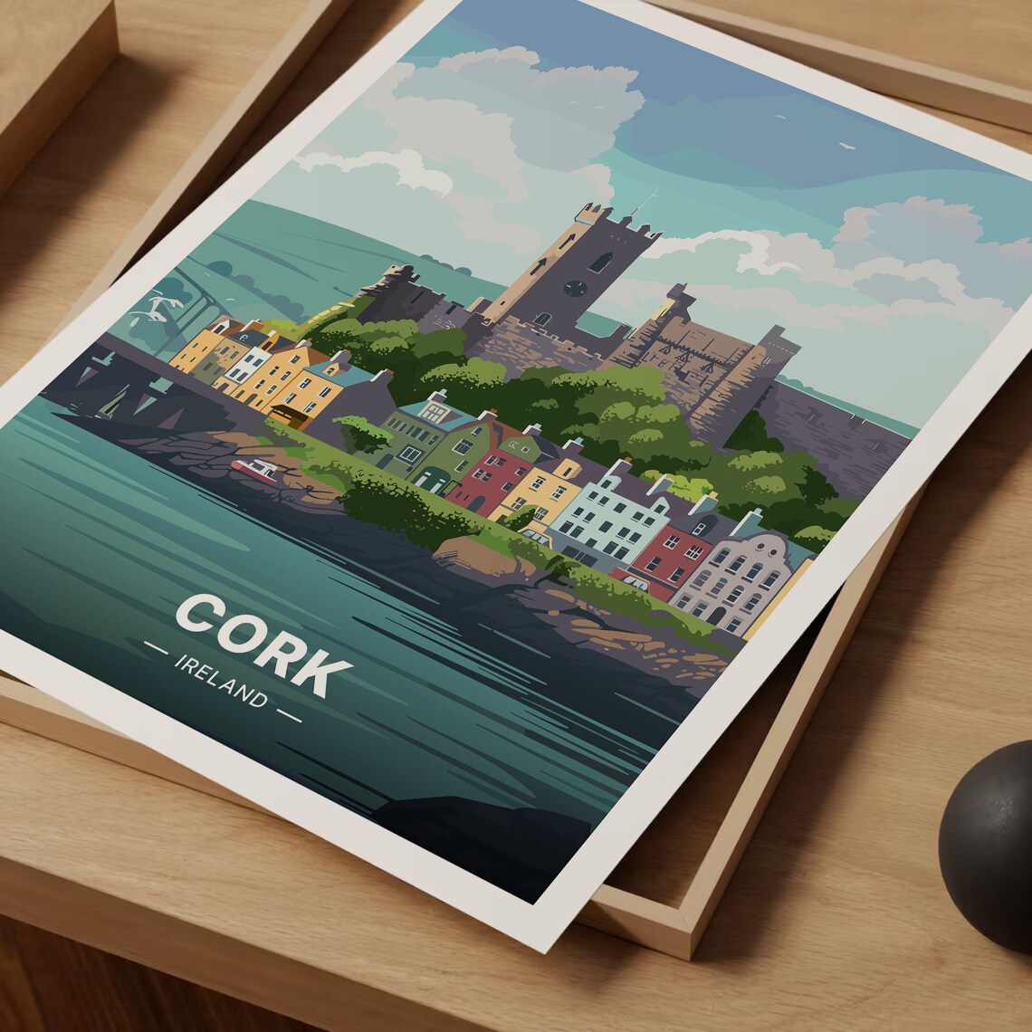 Cork Ireland Travel Poster, River and Cobh Day View - Image 3