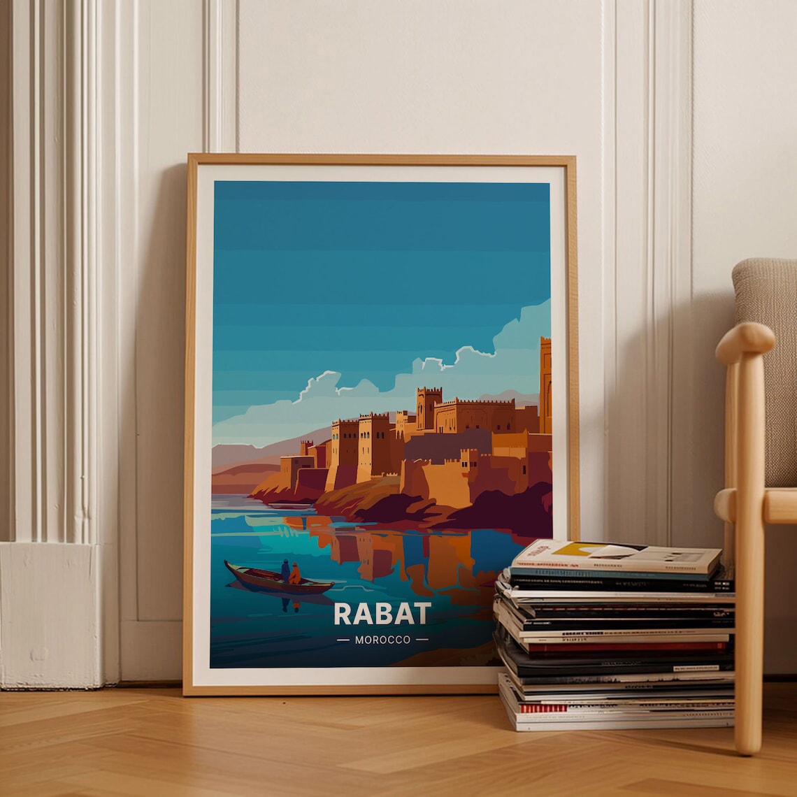 Rabat Morocco Historic Waterfront Fishing Boat Travel Poster