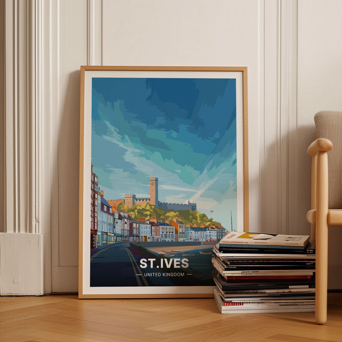 St Ives Cornwall Seaside Town Golden Beach Harbor Travel Poster