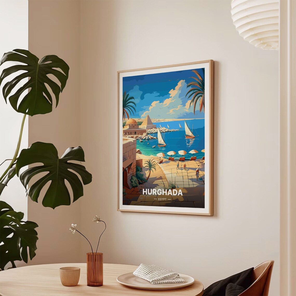 Hurghada Egypt Red Sea Beach Sailing Boats Vintage Travel Poster - Image 2