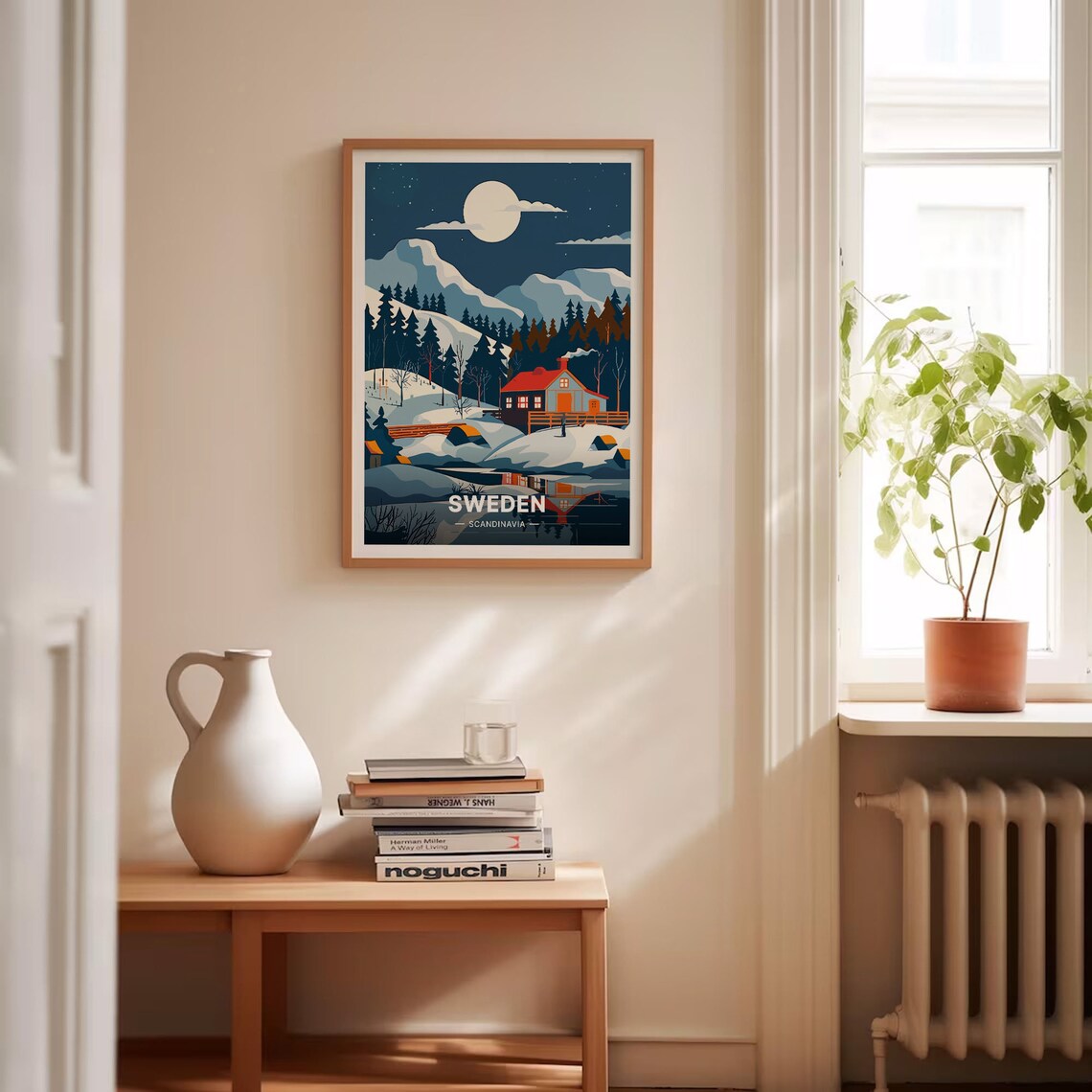 Sweden Scandinavia Snowy Cabin Moonlit Night Winter Travel Poster - Image 4