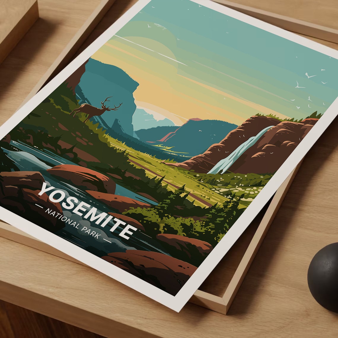 Yosemite National Park Deer Valley Waterfall Nature Art Poster - Image 3