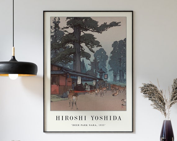 Japanese Poster Japanese Wall Art Hiroshi Yoshida Deer Park Nara Asian Decor Floral Print Nature Gardens A1a2a3a4
