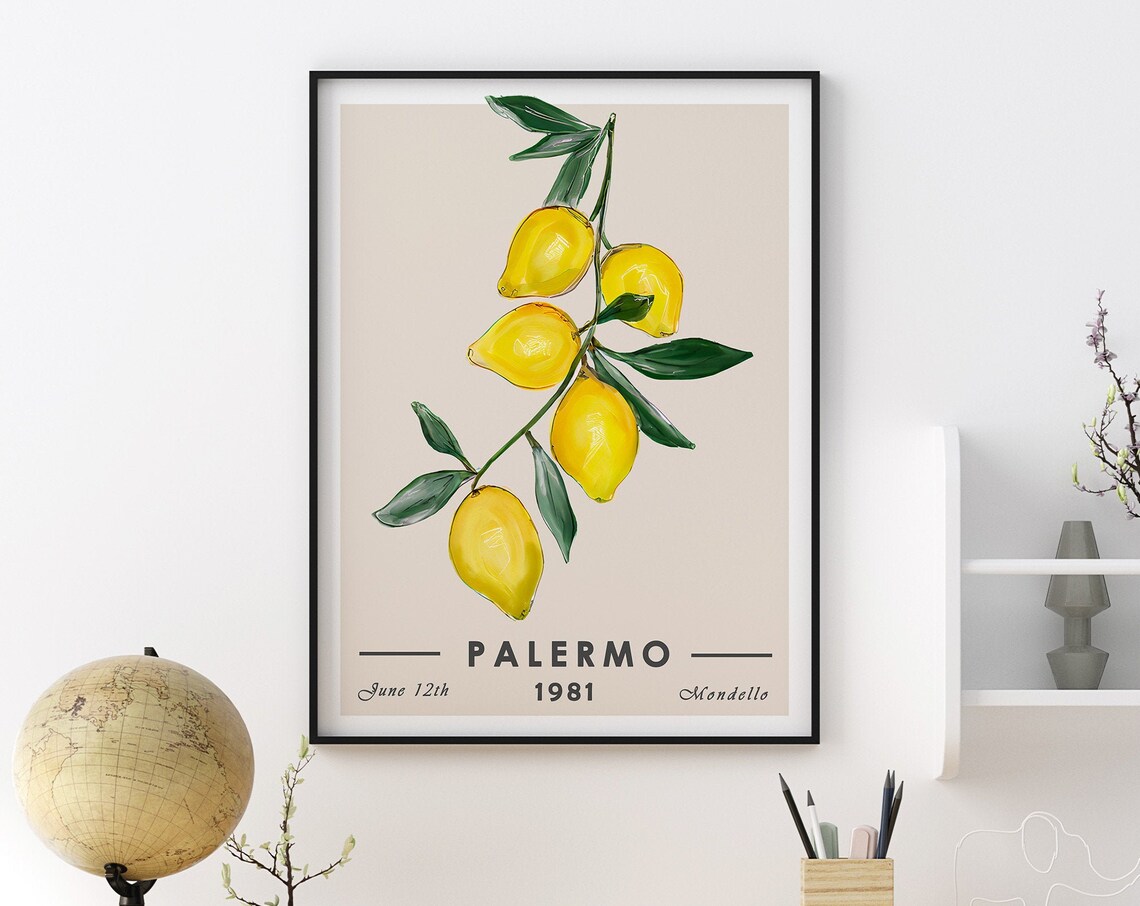 Palermo Sicily 1981 Lemon Branch Mondello Vintage Travel Poster - Image 2