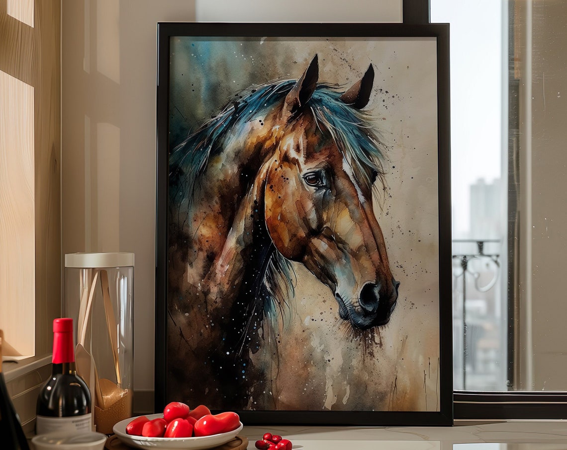 Brown Horse Painting Wall Art Poster Gift Watercolor Colorful Animal Painting Illustration Nature Wall Art Home Decor Print